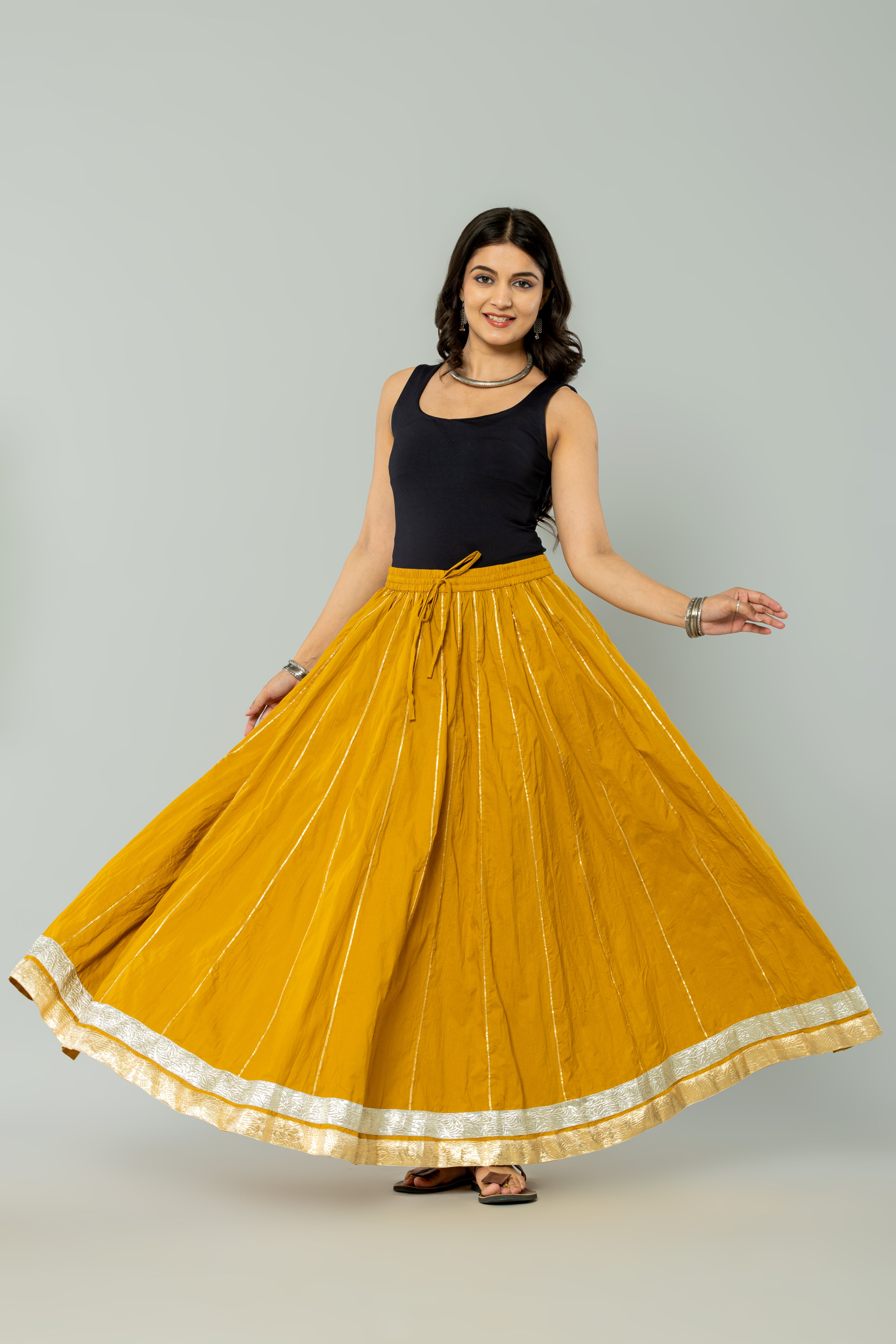 Maharaani Ochre Yellow Cotton Gota 28 Kali Kalidaar Skirt