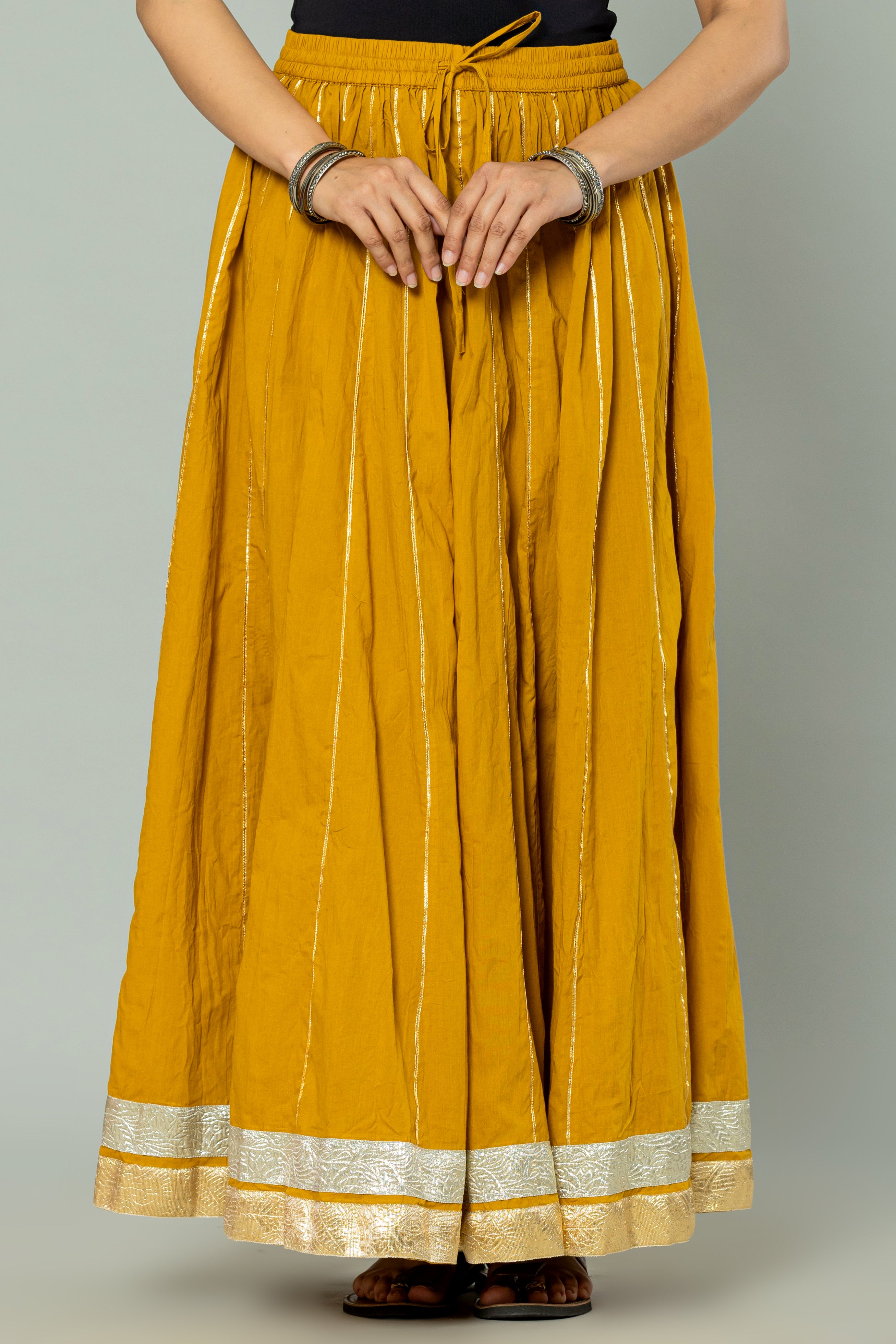 Maharaani Ochre Yellow Cotton Gota 28 Kali Kalidaar Skirt