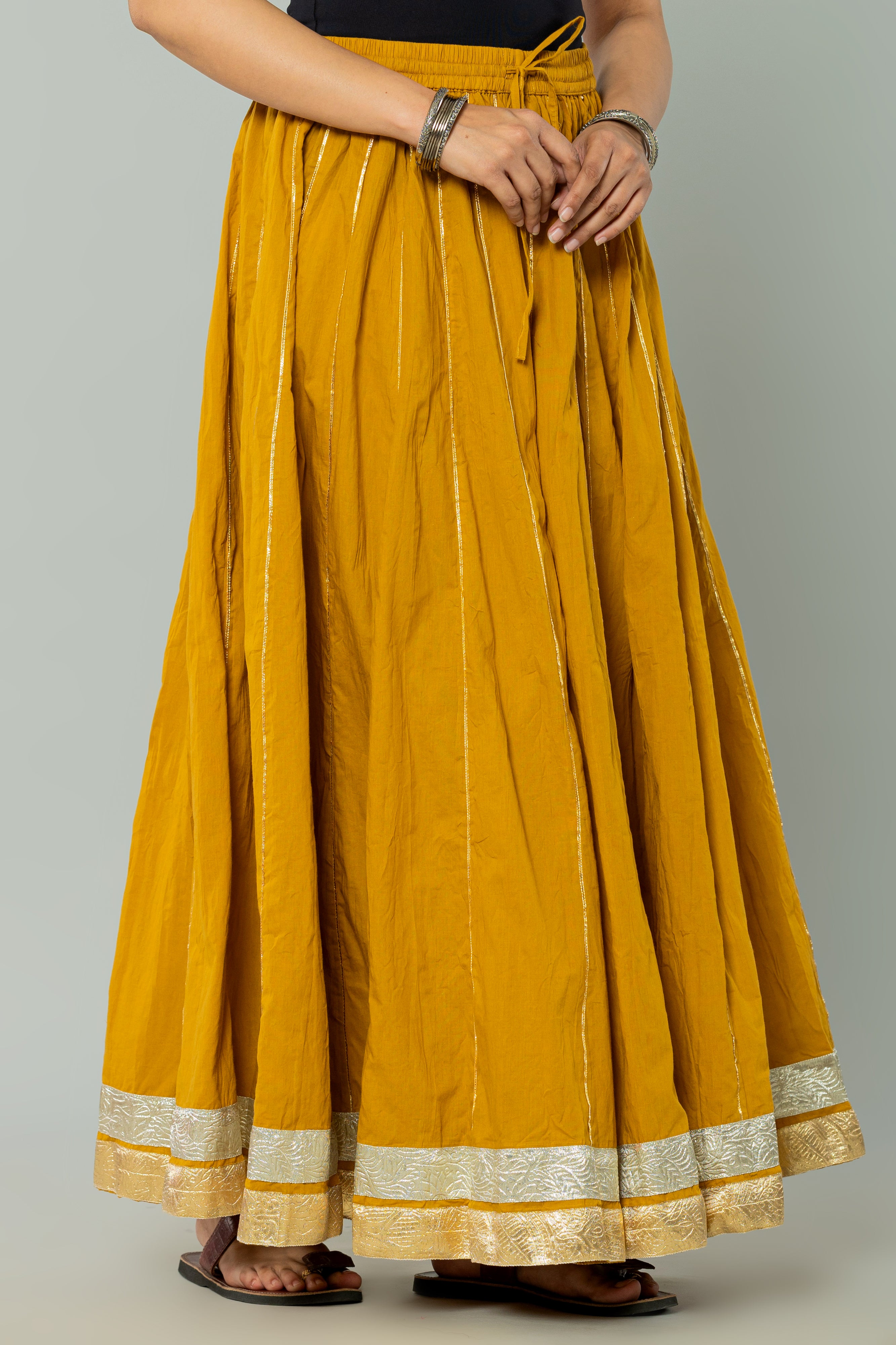 Maharaani Ochre Yellow Cotton Gota 28 Kali Kalidaar Skirt