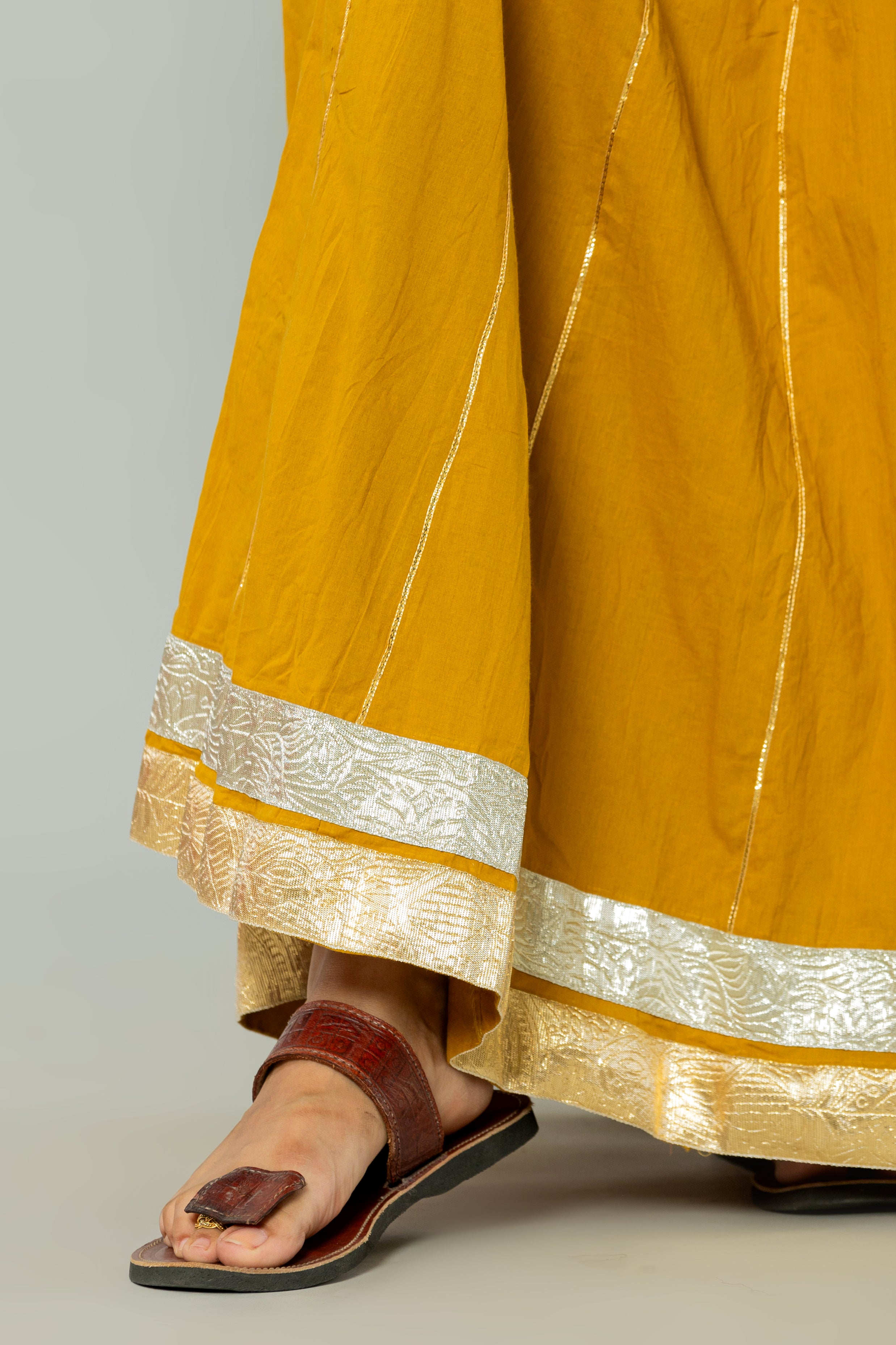 Maharaani Ochre Yellow Cotton Gota 28 Kali Kalidaar Skirt