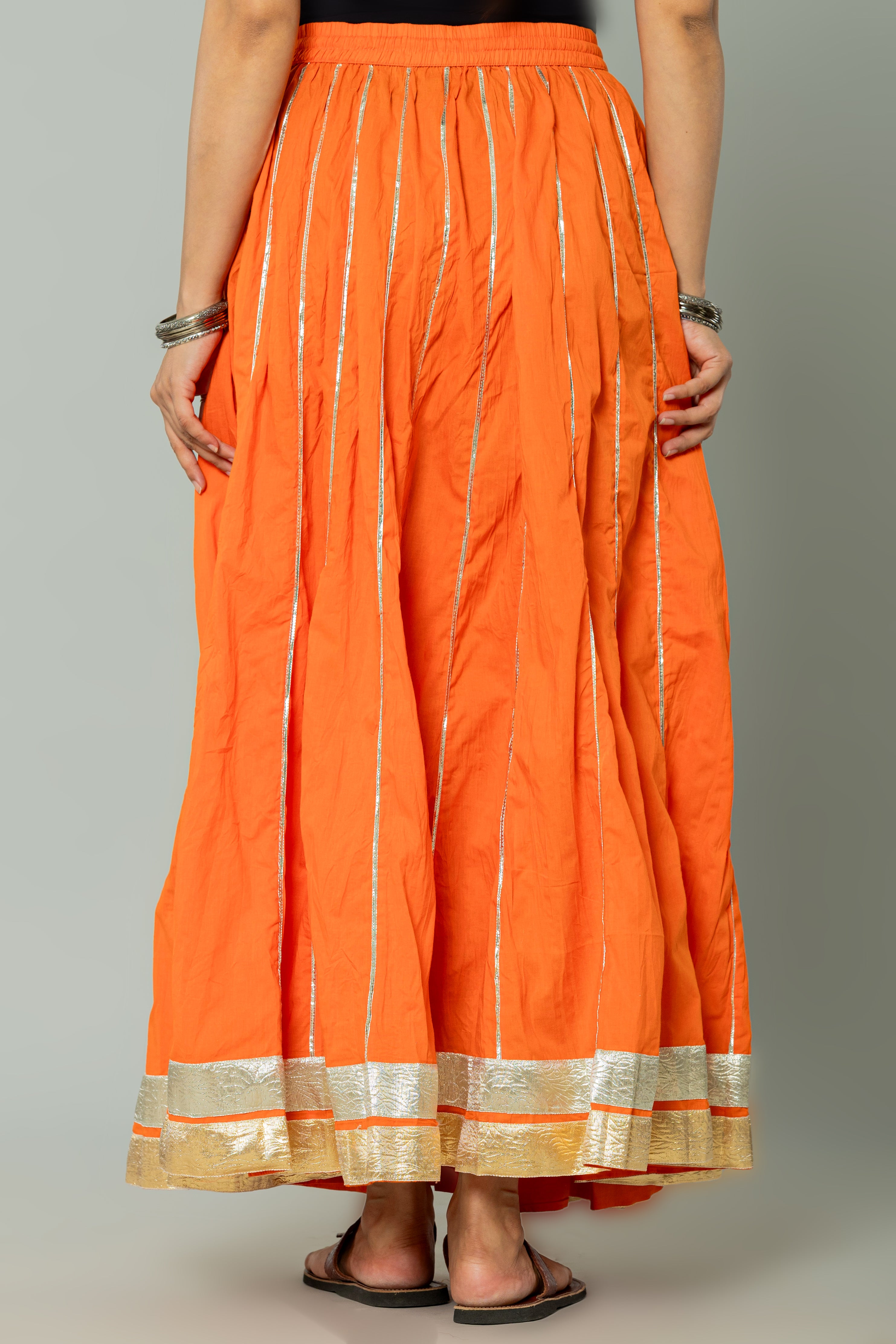 Maharaani Orange Cotton Gota 28 Kali Kalidaar Skirt