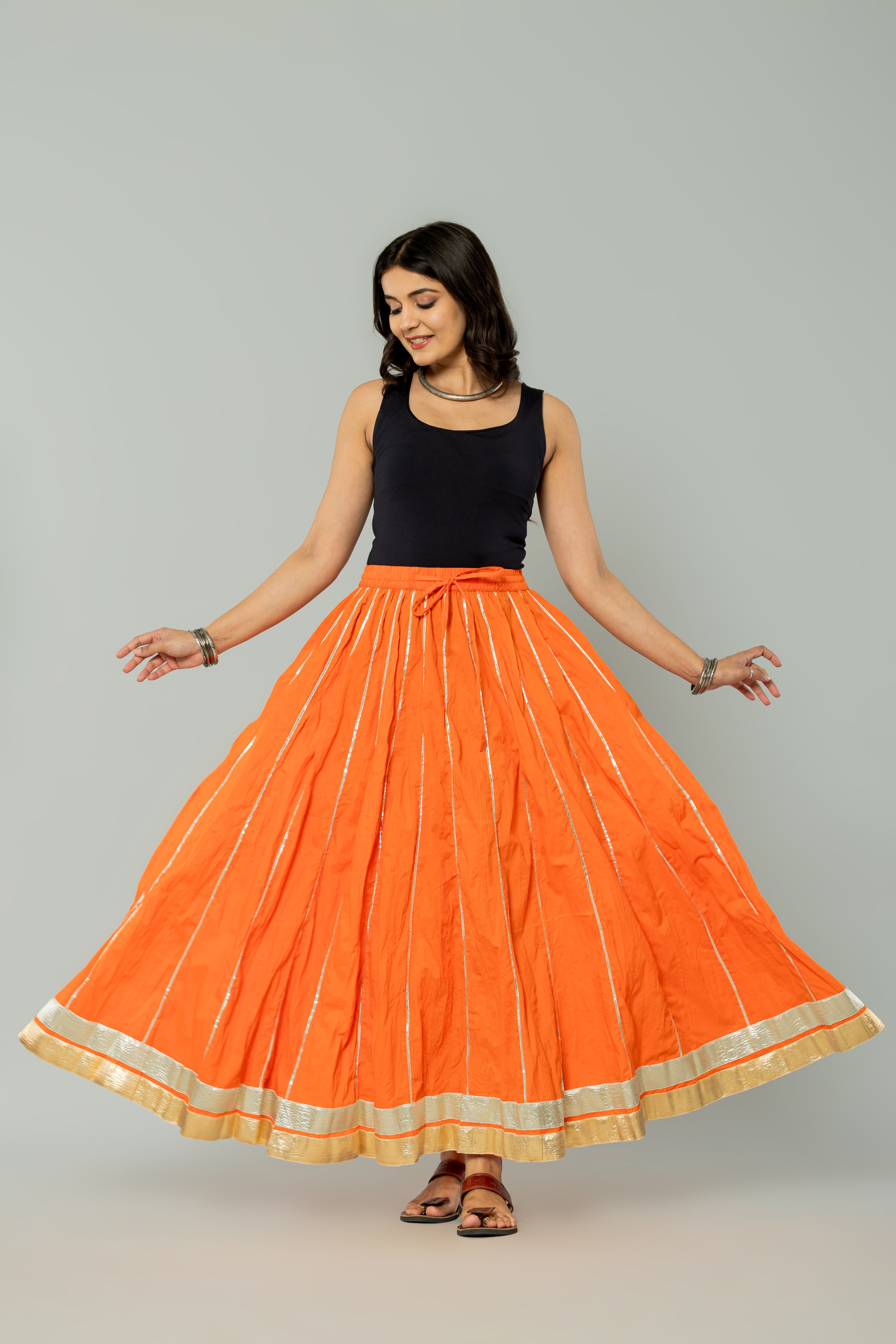 Maharaani Orange Cotton Gota 28 Kali Kalidaar Skirt