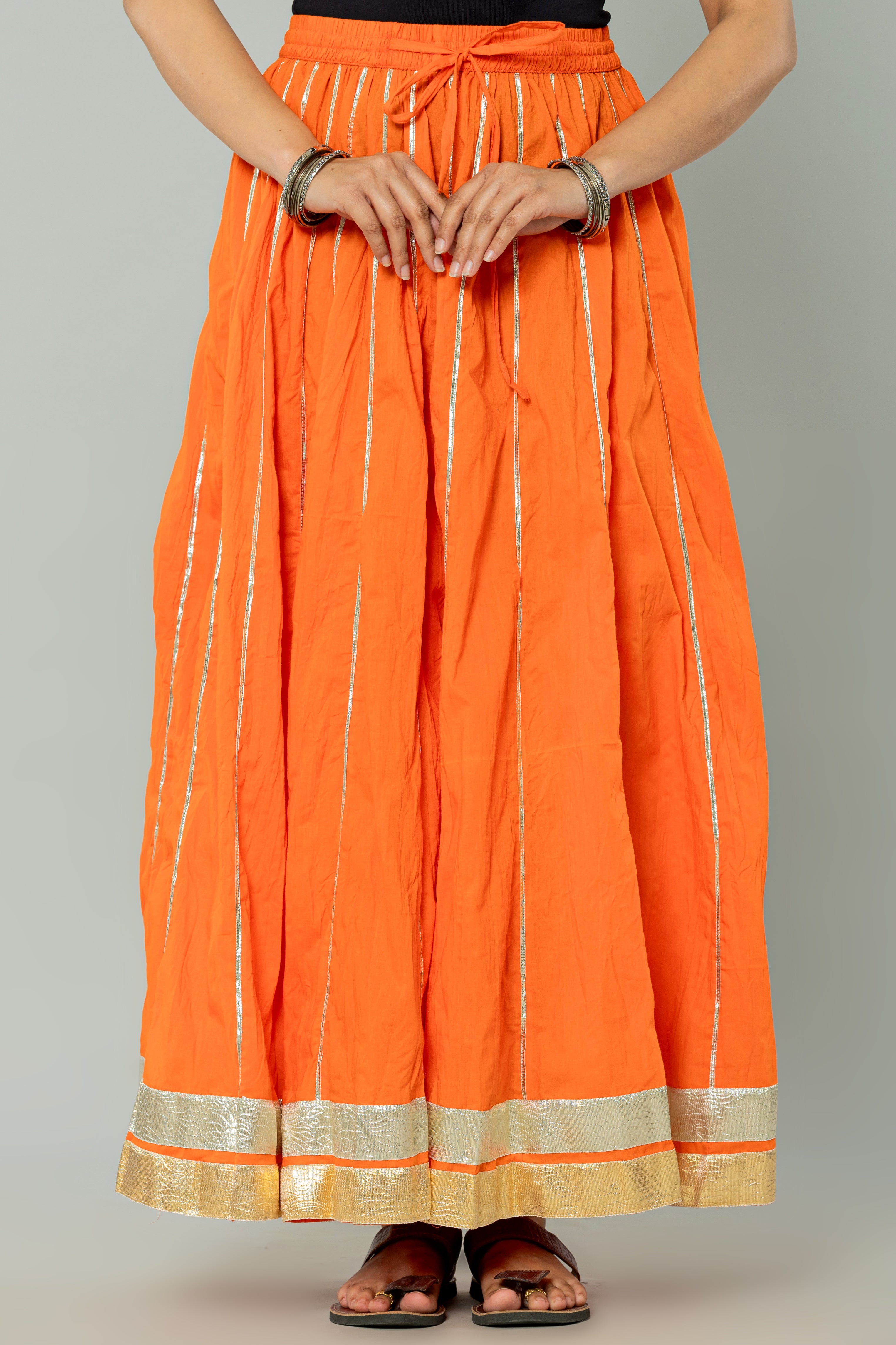 Maharaani Orange Cotton Gota 28 Kali Kalidaar Skirt