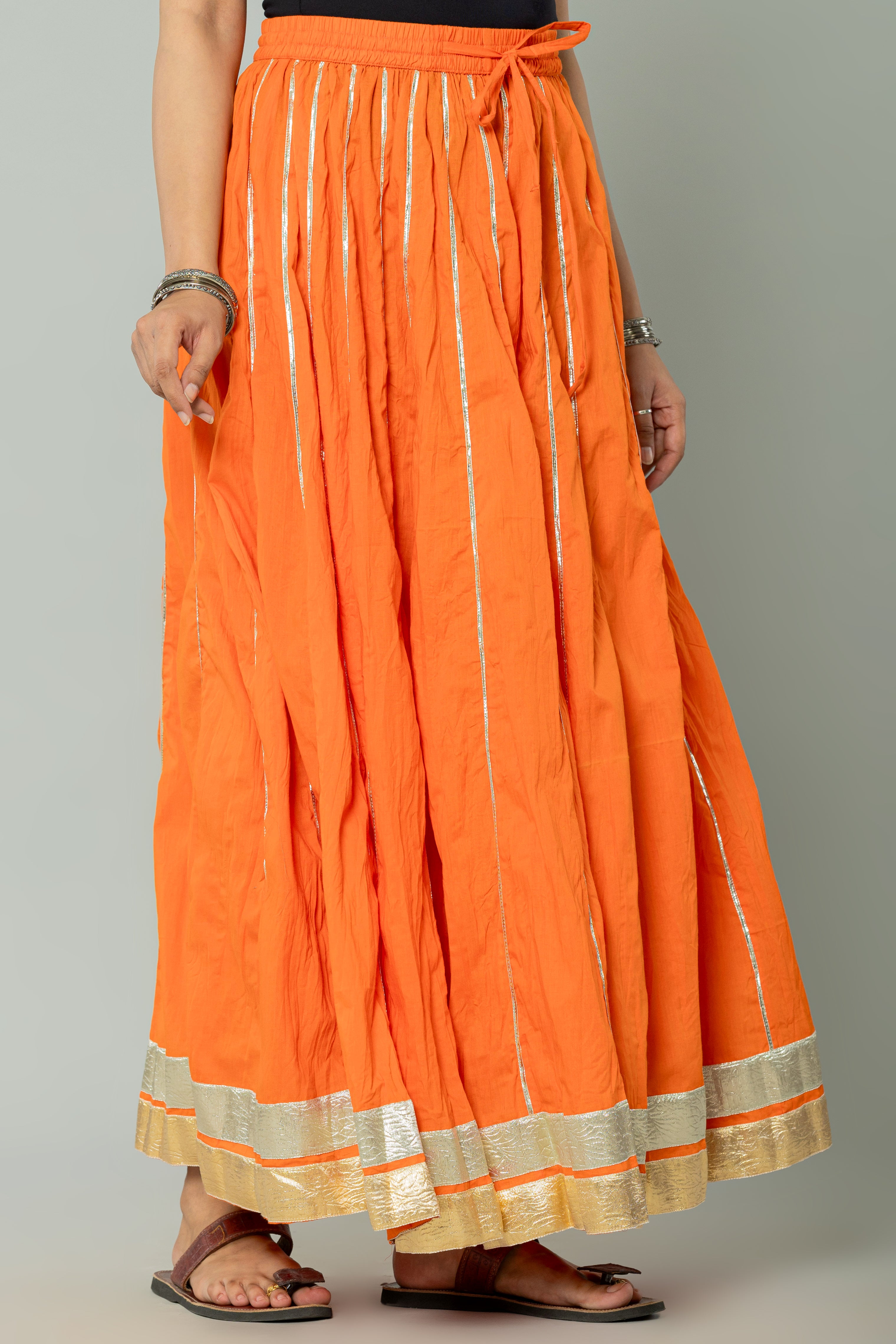 Maharaani Orange Cotton Gota 28 Kali Kalidaar Skirt