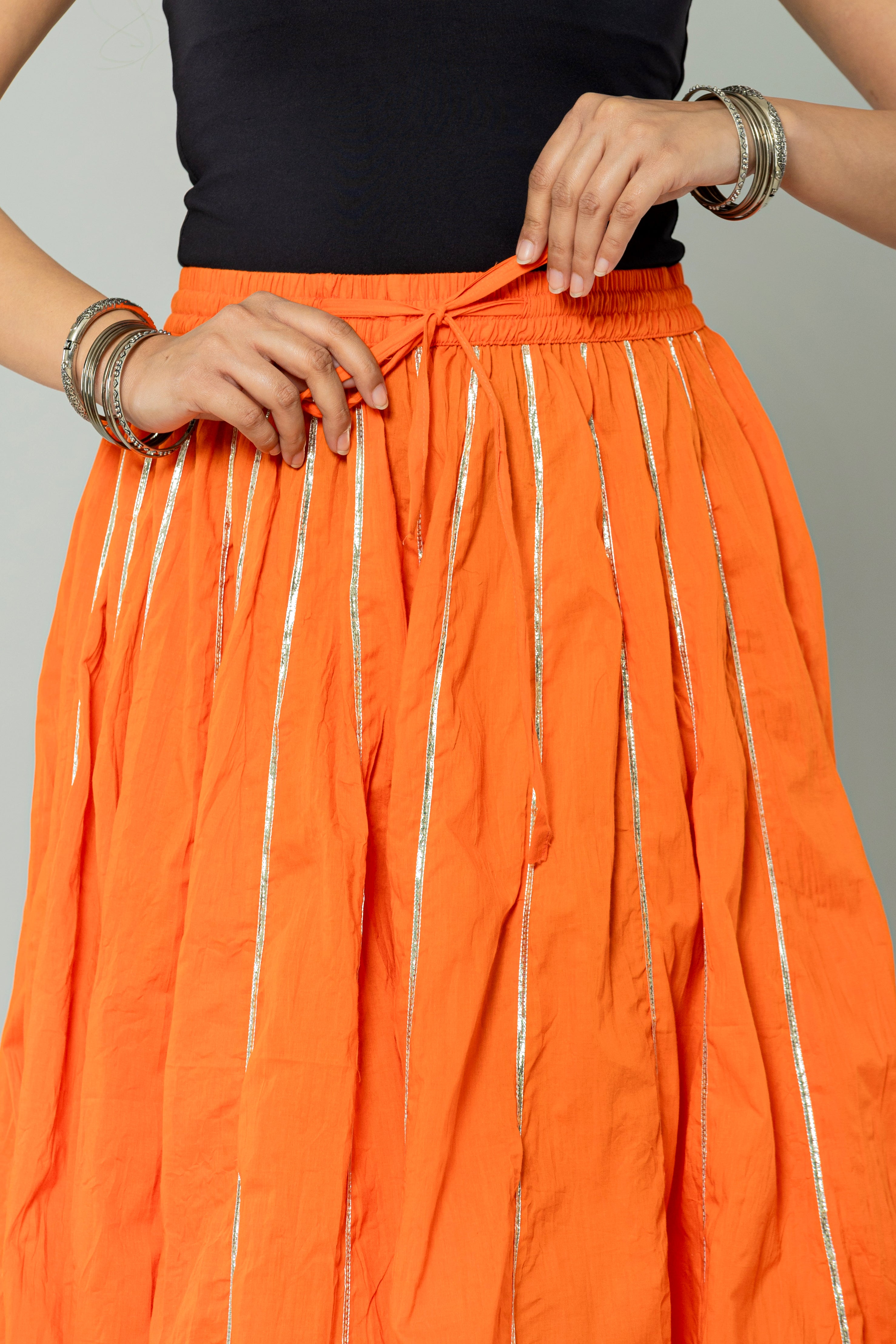 Maharaani Orange Cotton Gota 28 Kali Kalidaar Skirt