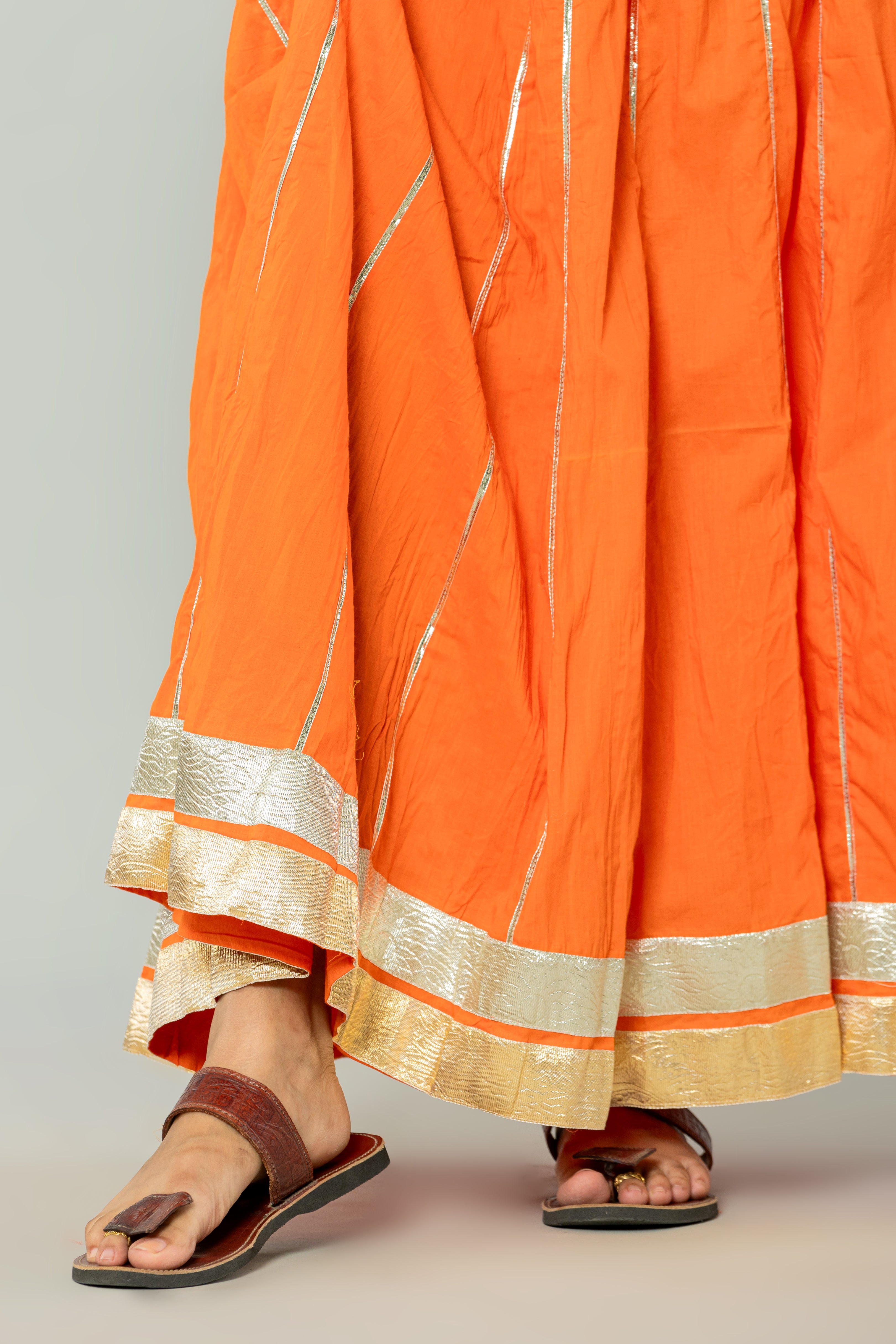 Maharaani Orange Cotton Gota 28 Kali Kalidaar Skirt