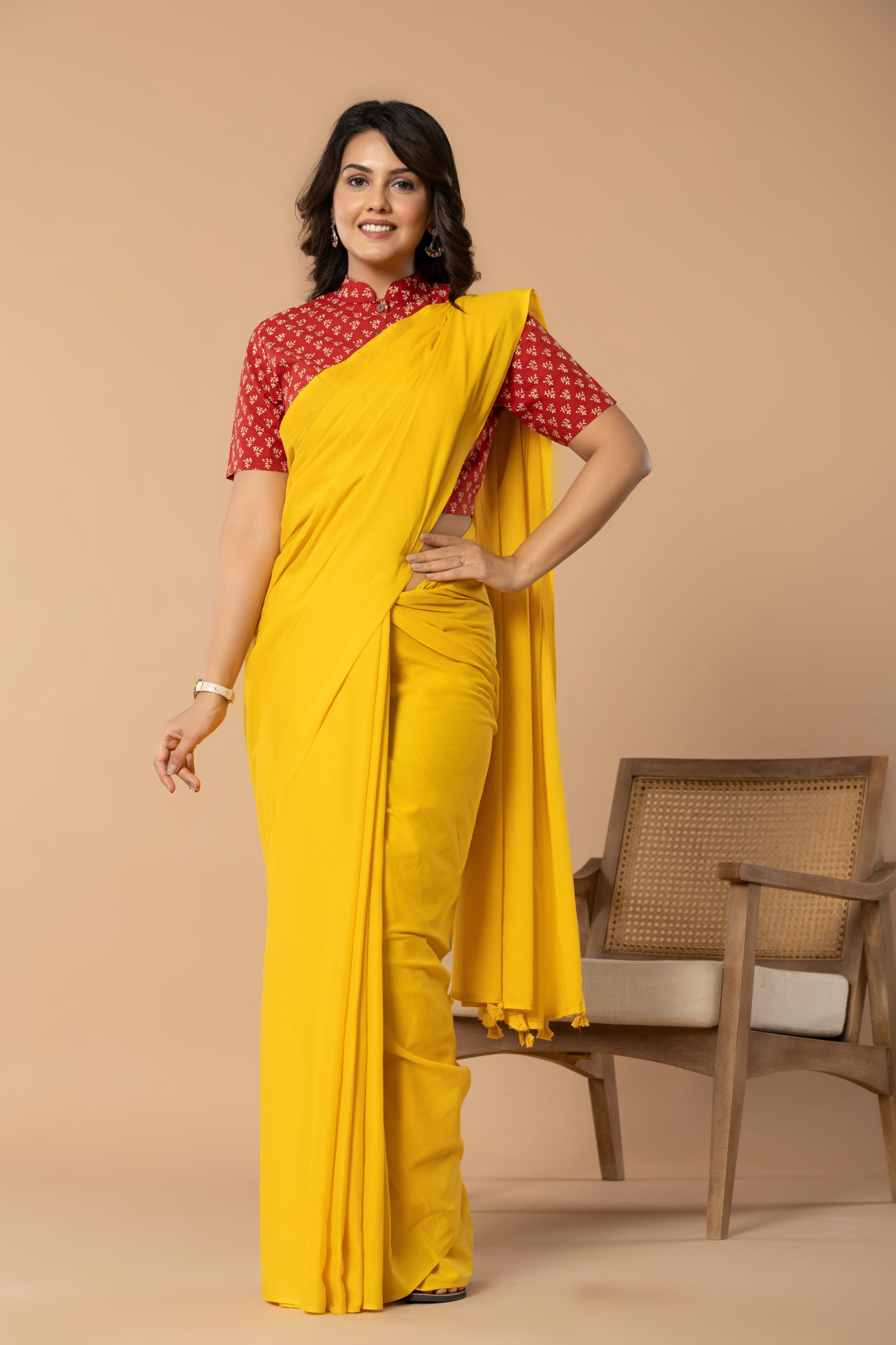 Sunshine Yellow Plain Dyed Mul Mul Cotton Saree with Tassels (without Blouse)