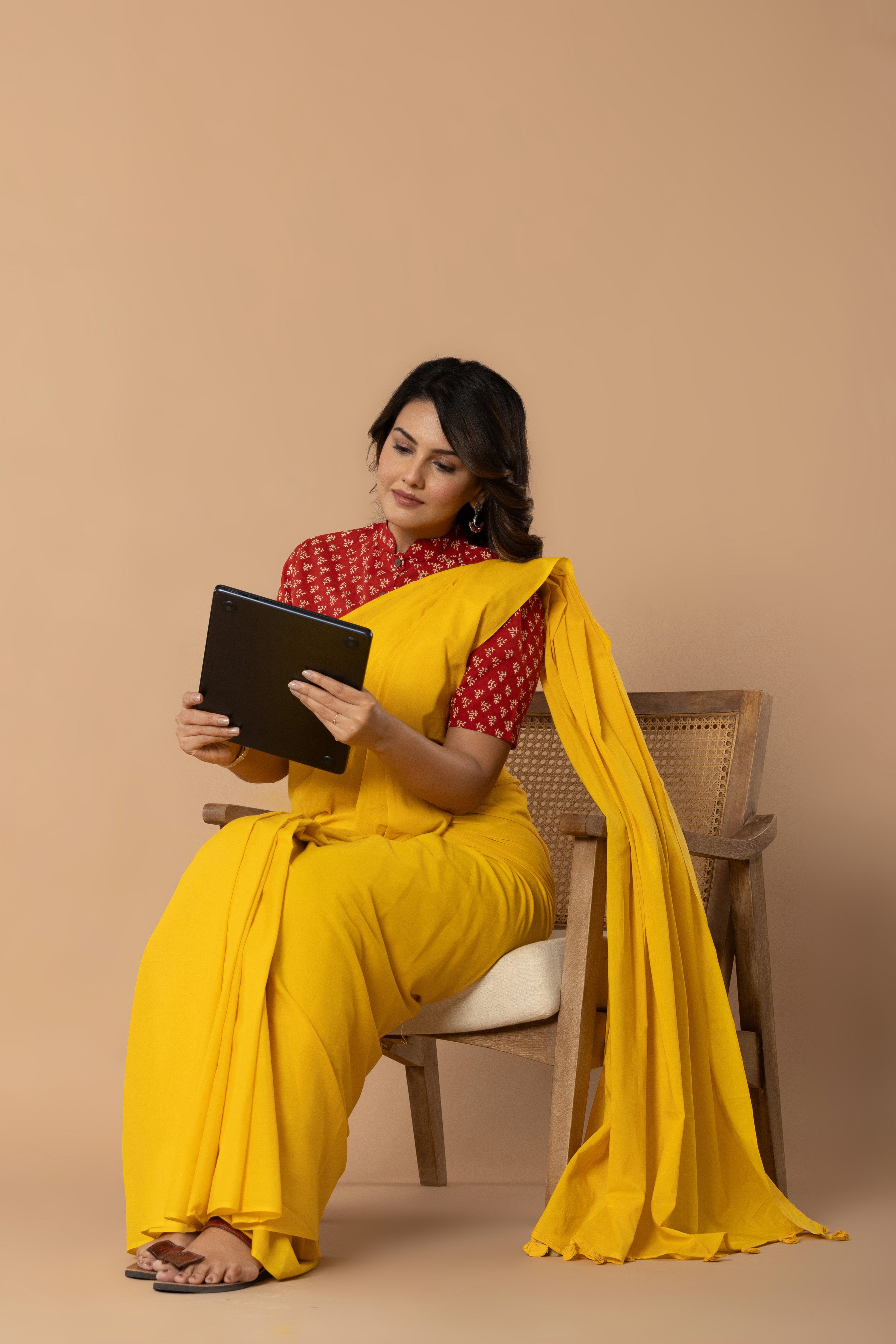 Sunshine Yellow Plain Dyed Mul Mul Cotton Saree with Tassels (without Blouse)