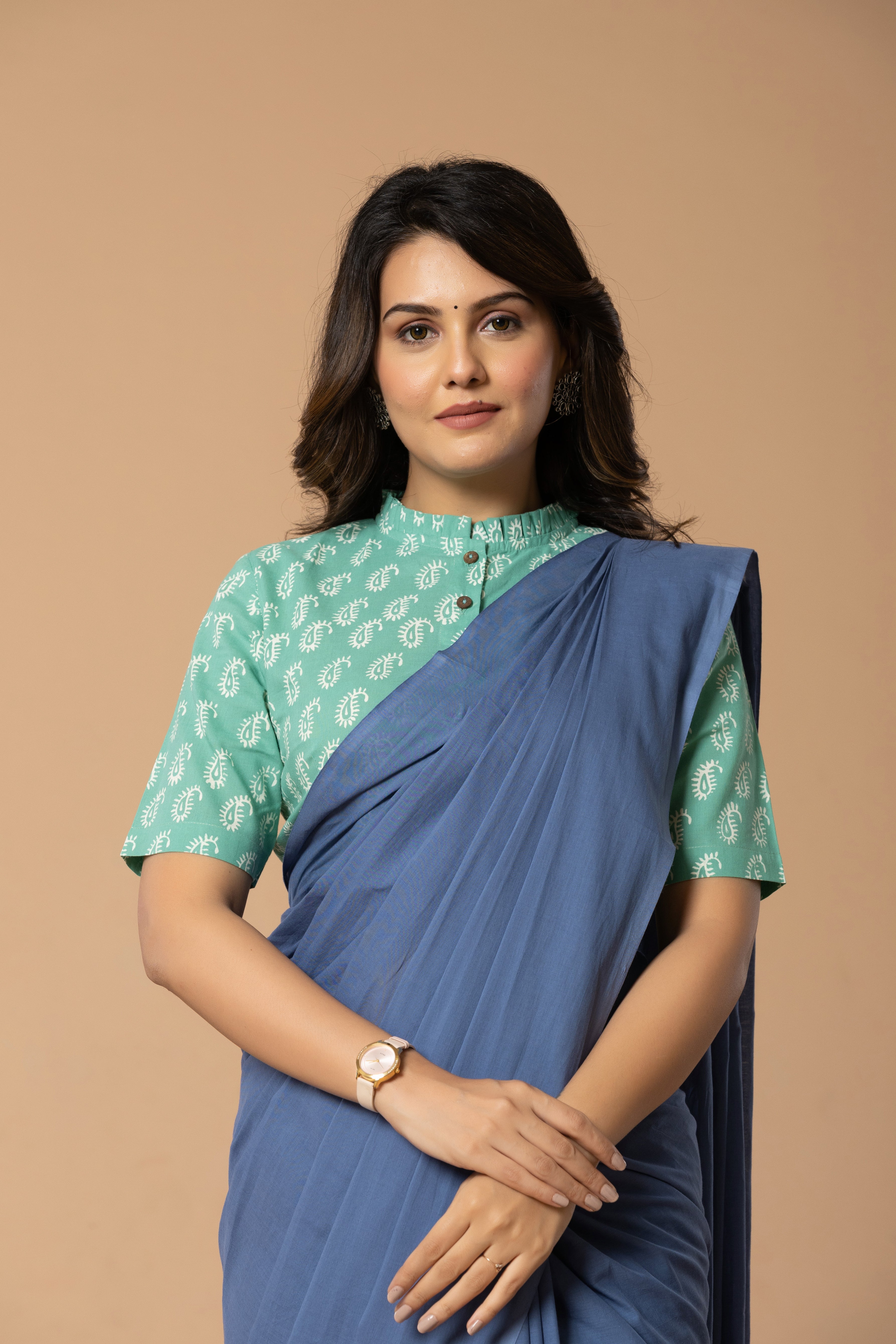 Rustic Blue Plain Dyed Mul Mul Cotton Saree with Tassels (without Blouse)