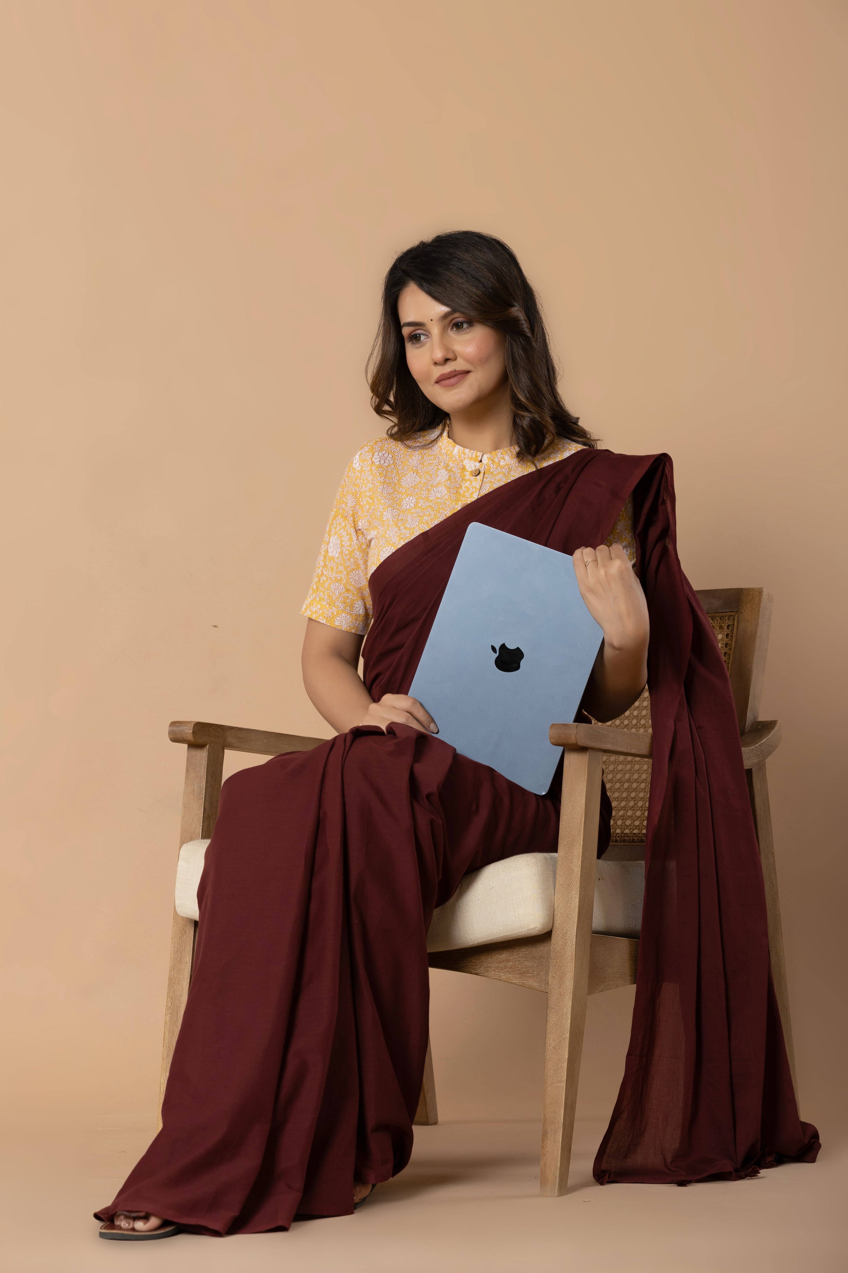 Maroon Plain Dyed Mul Mul Cotton Saree with Tassels (without Blouse)