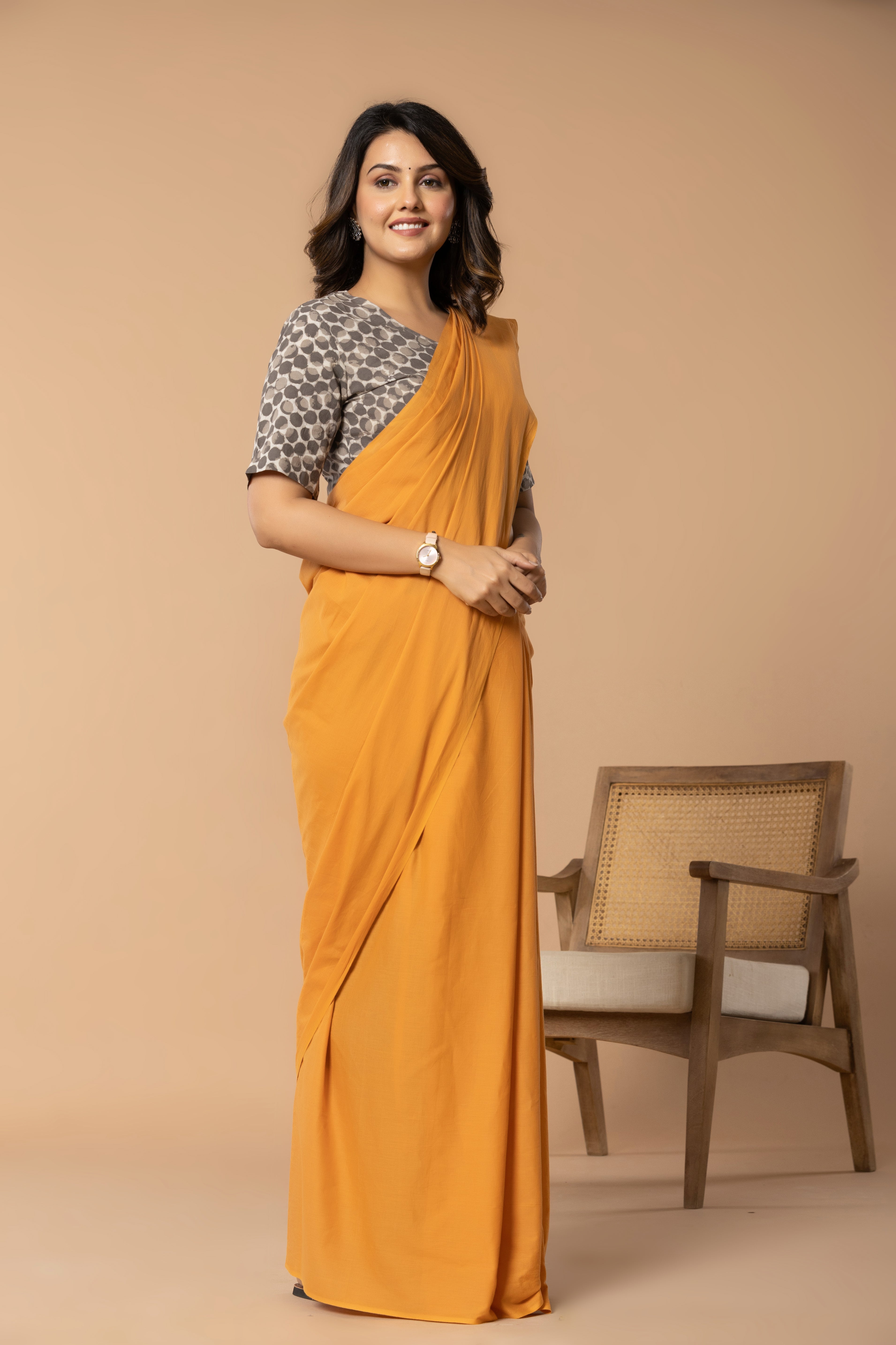 Sun Orange Plain Dyed Mul Mul Cotton Saree with Tassels (without Blouse)