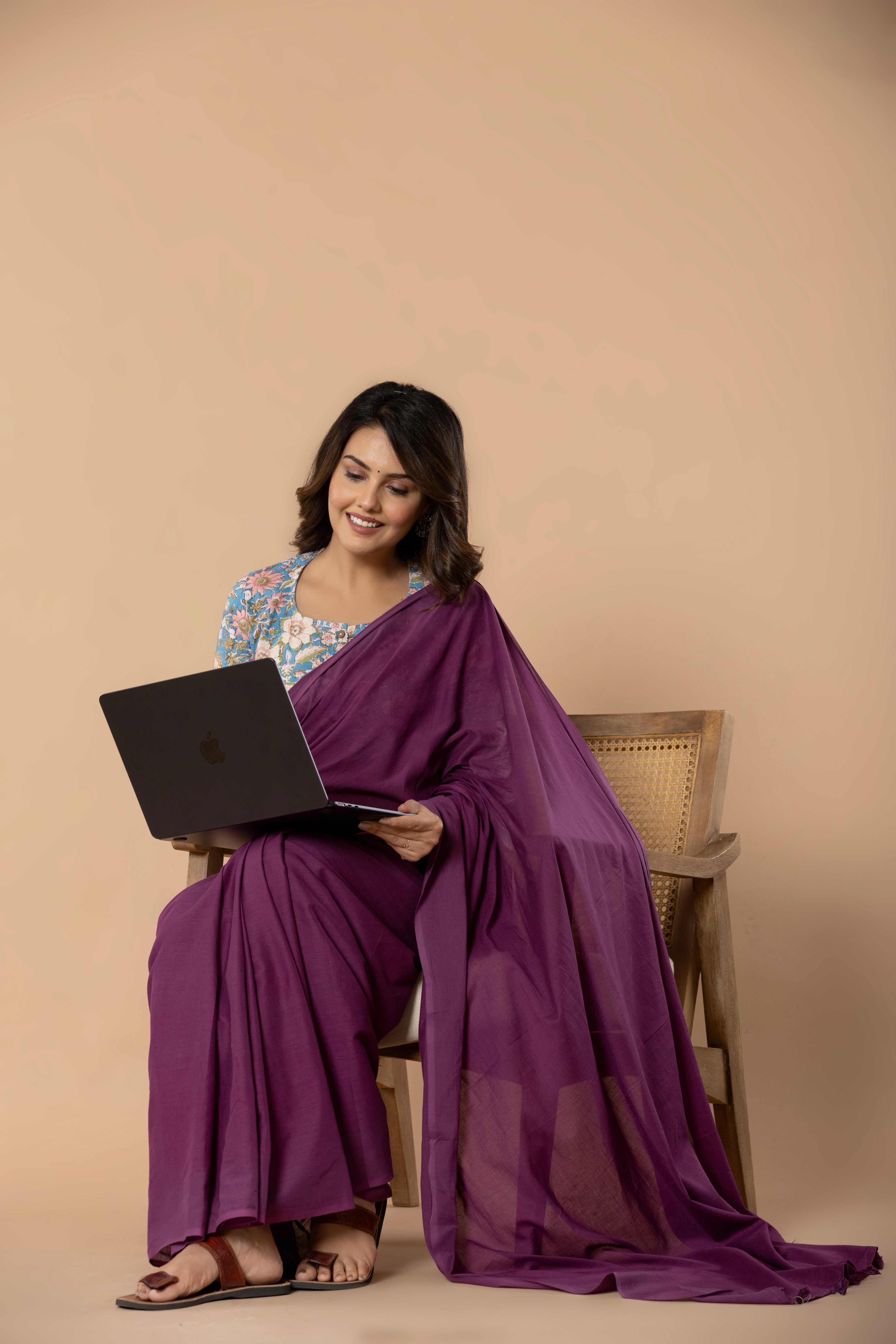 Mulberry Purple Plain Dyed Mul Mul Cotton Saree with Tassels (without Blouse)