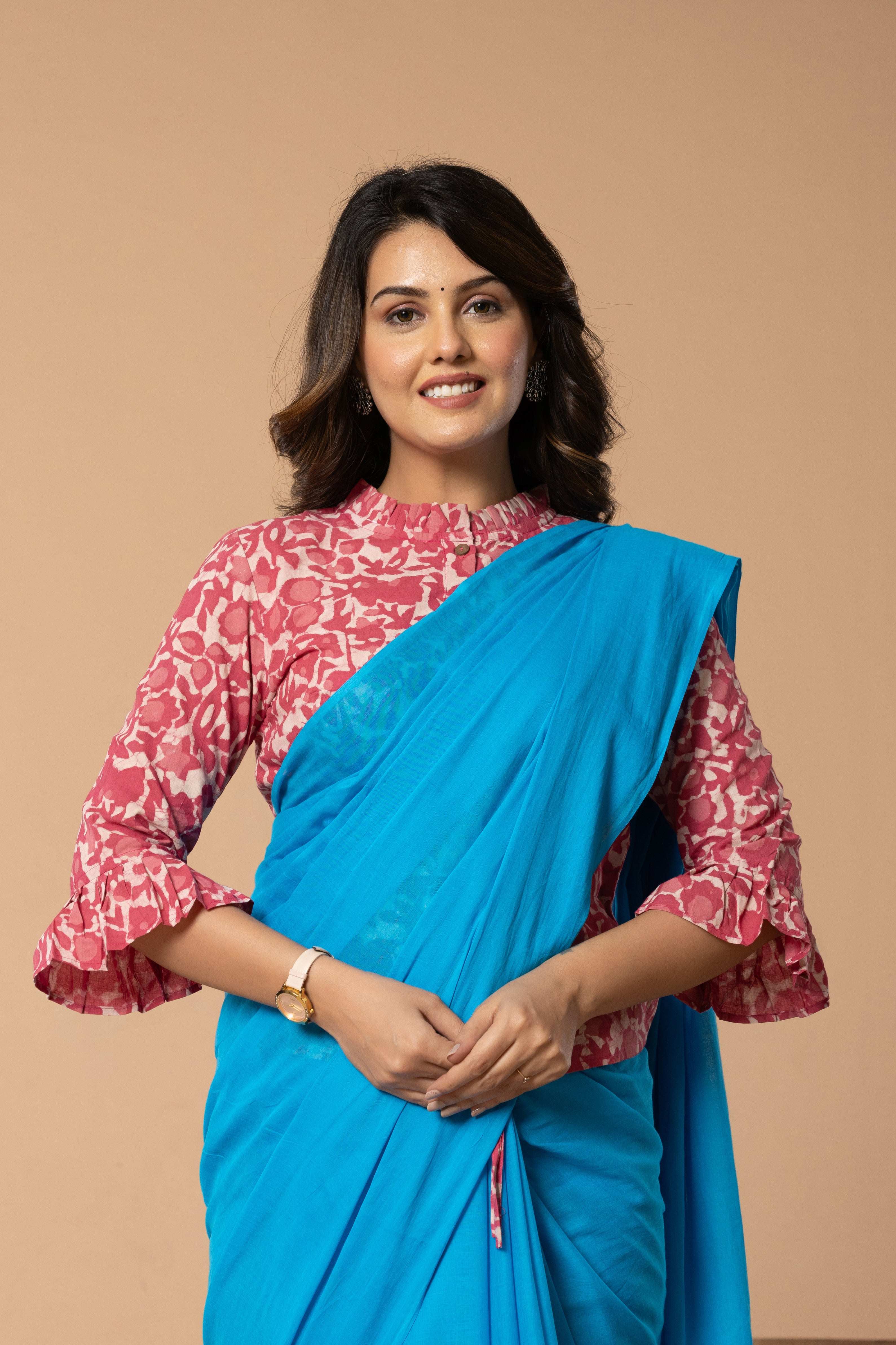 Sky Blue Plain Dyed Mul Mul Cotton Saree with Tassels (without Blouse)