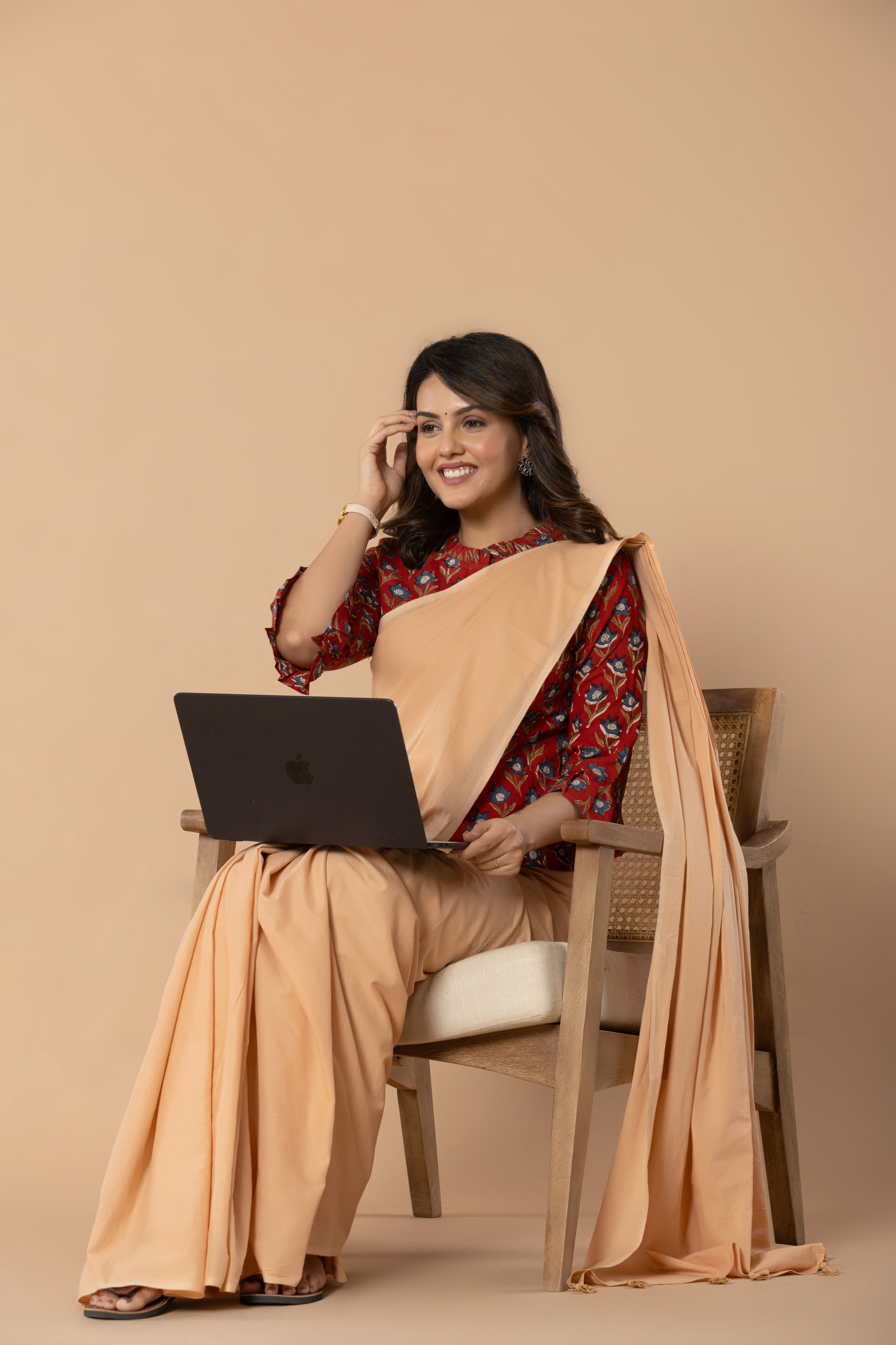 Desert Sand Beige Plain Dyed Mul Mul Cotton Saree with Tassels (without Blouse)