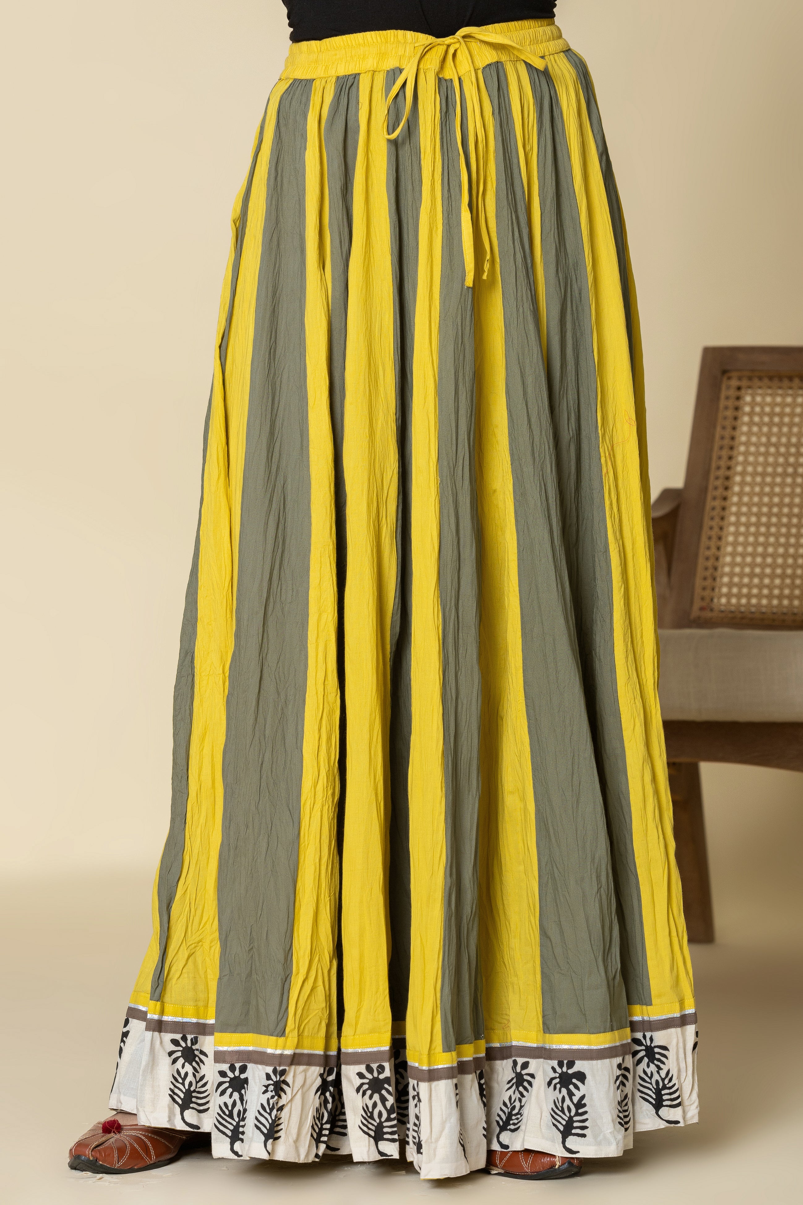 Nimbu Mirchi Crinkled Cotton 28 Kali Kalidaar Skirt