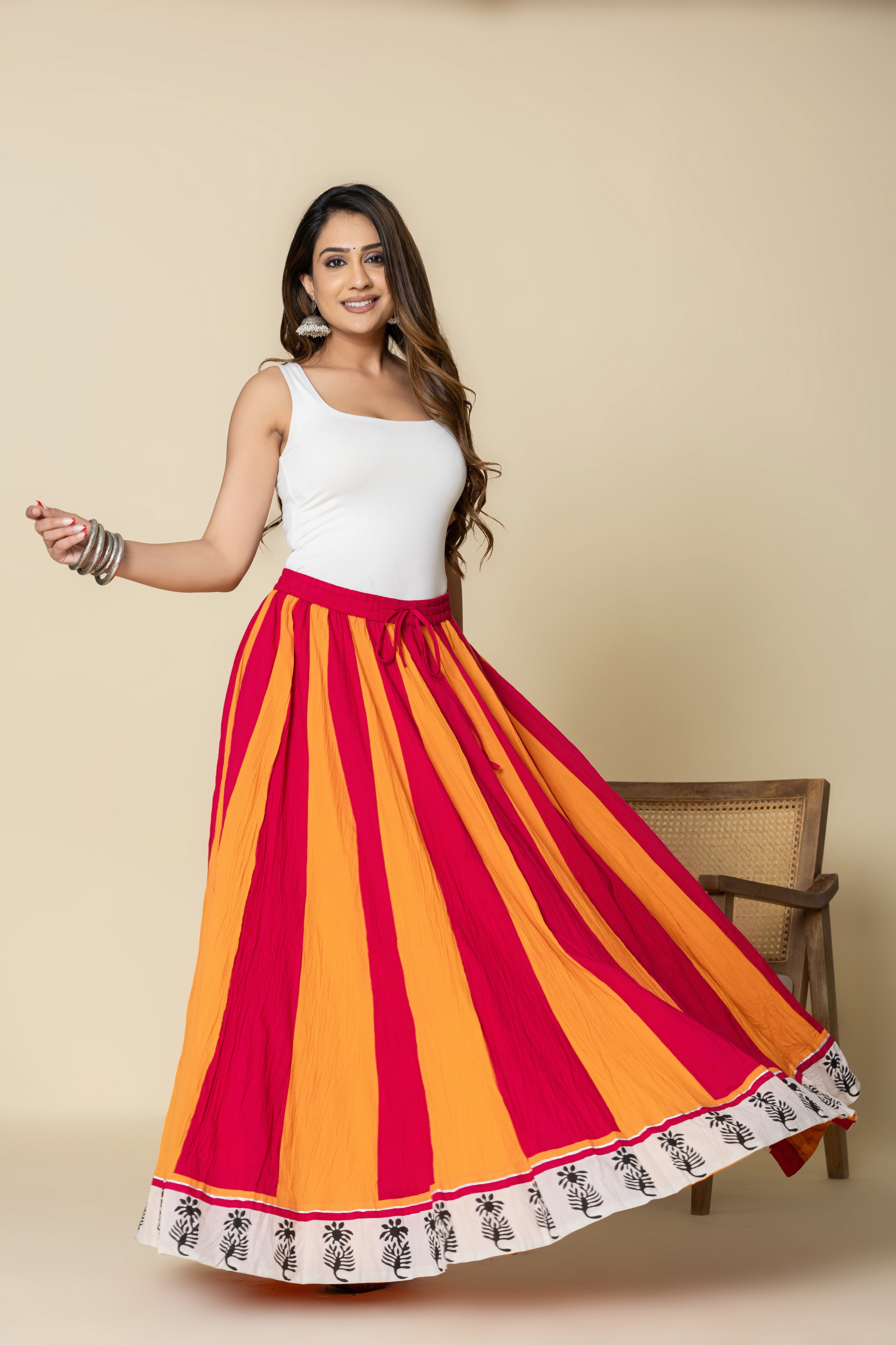 Sooraj Crinkled Cotton 28 Kali Kalidaar Skirt