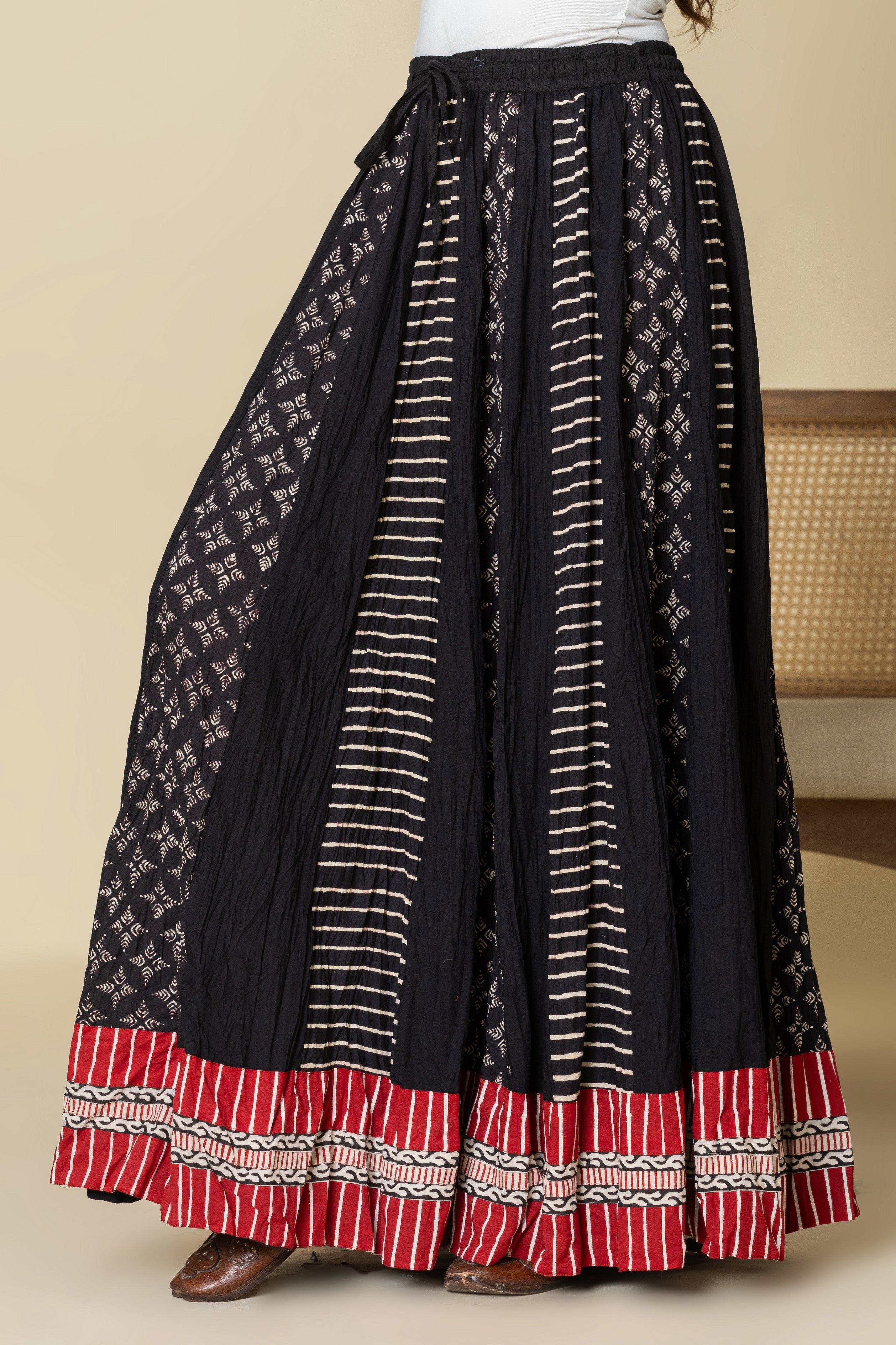 Kalbelia Black Crinkled Cotton 28 Kali Kalidaar Skirt