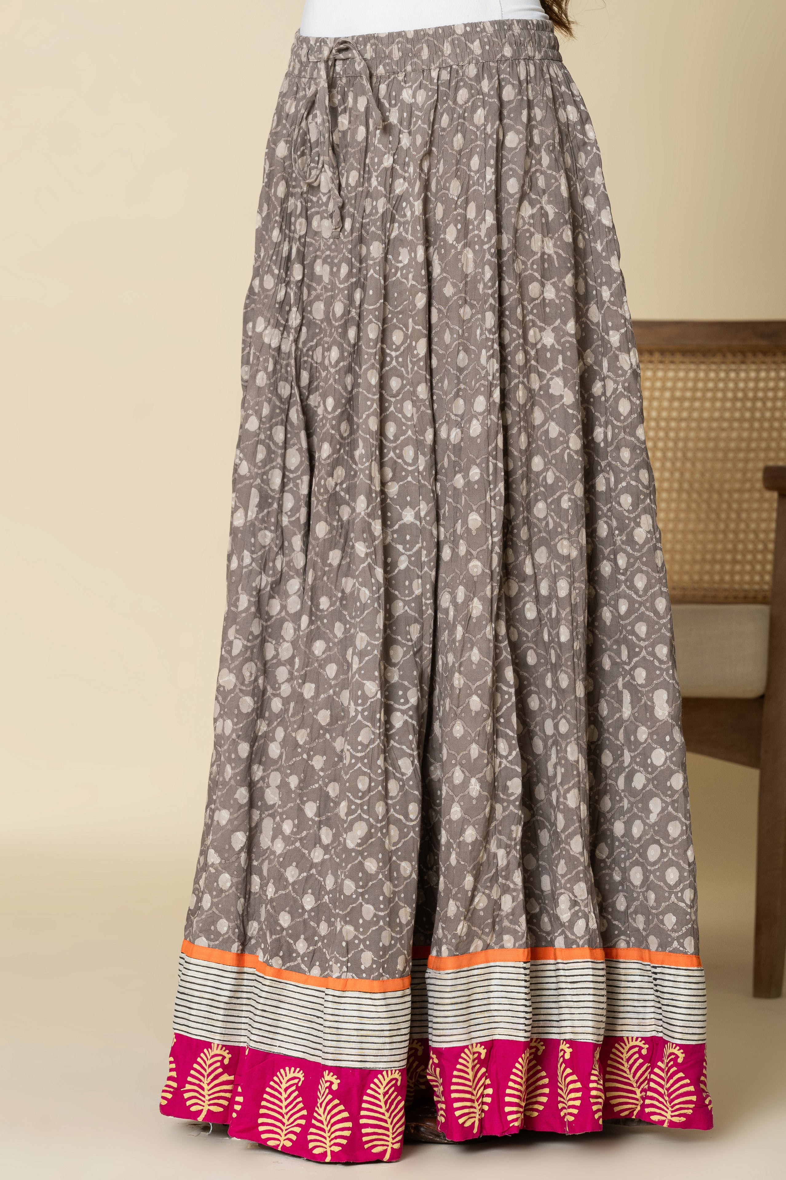 Grey Daboo Jharokhe Crinkled Cotton 28 Kali Kalidaar Skirt