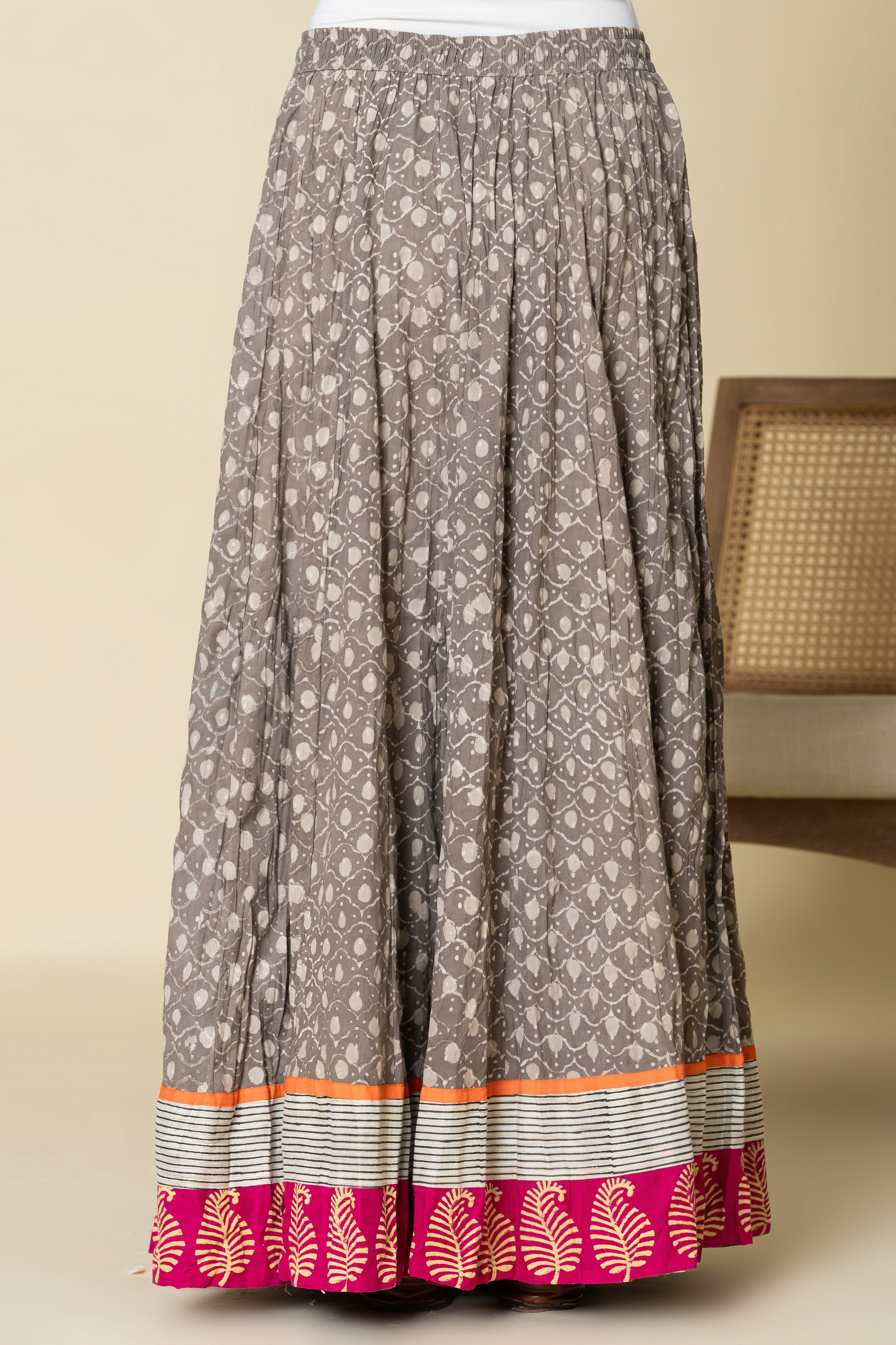 Grey Daboo Jharokhe Crinkled Cotton 28 Kali Kalidaar Skirt