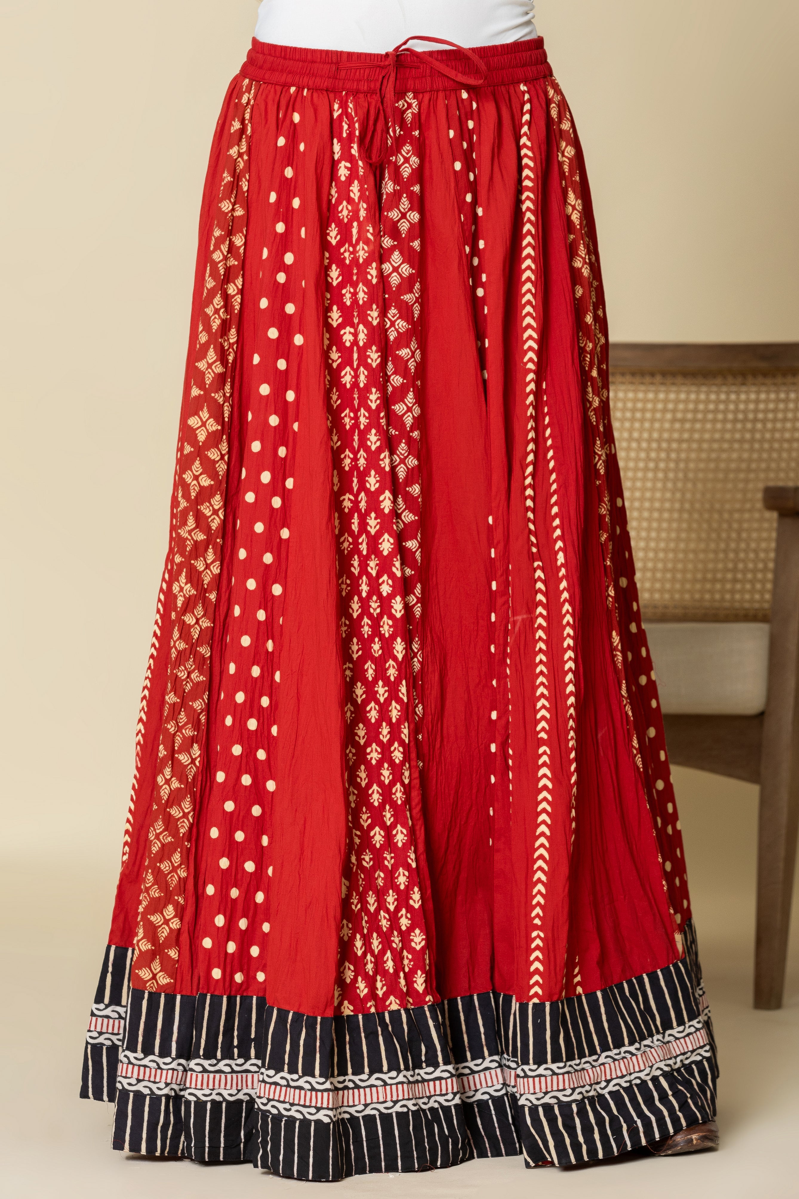 Laal Ghagra Crinkled Cotton 28 Kali Kalidaar Skirt