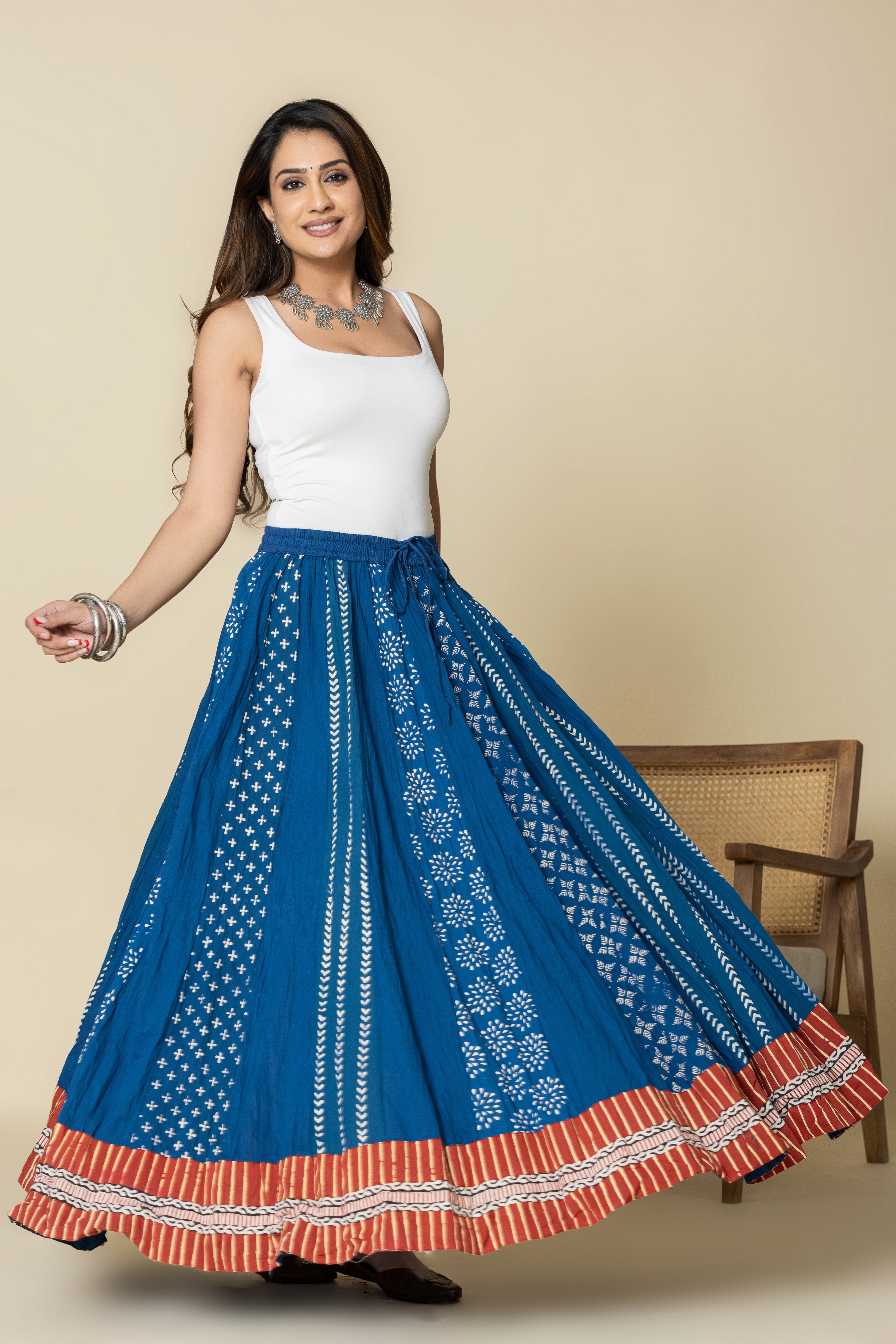 Blue Crinkled Cotton 28 Kali Kalidaar Skirt