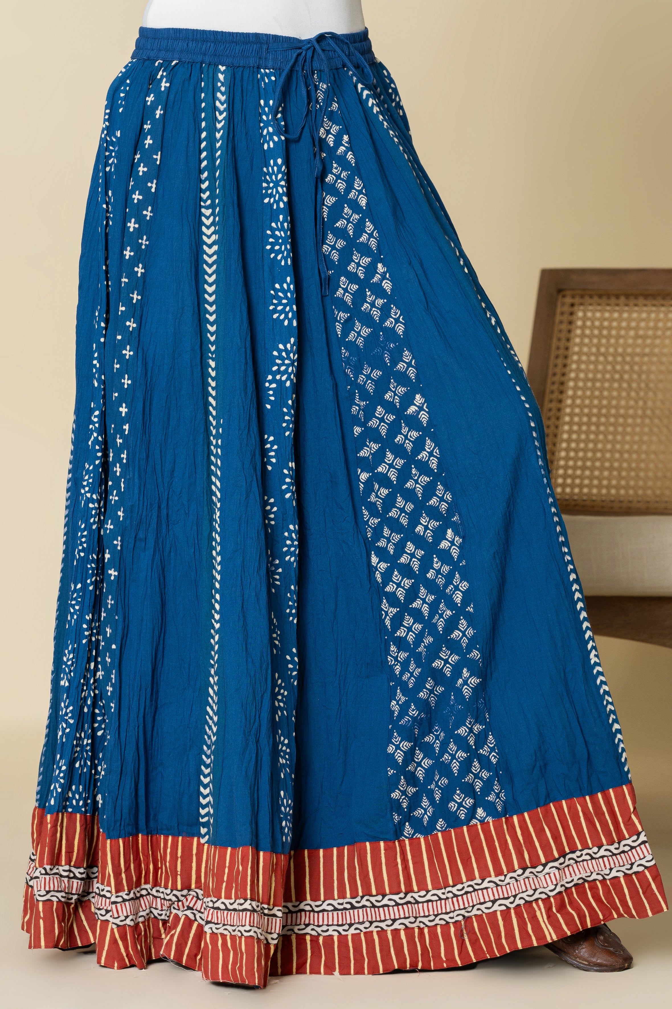 Blue Crinkled Cotton 28 Kali Kalidaar Skirt