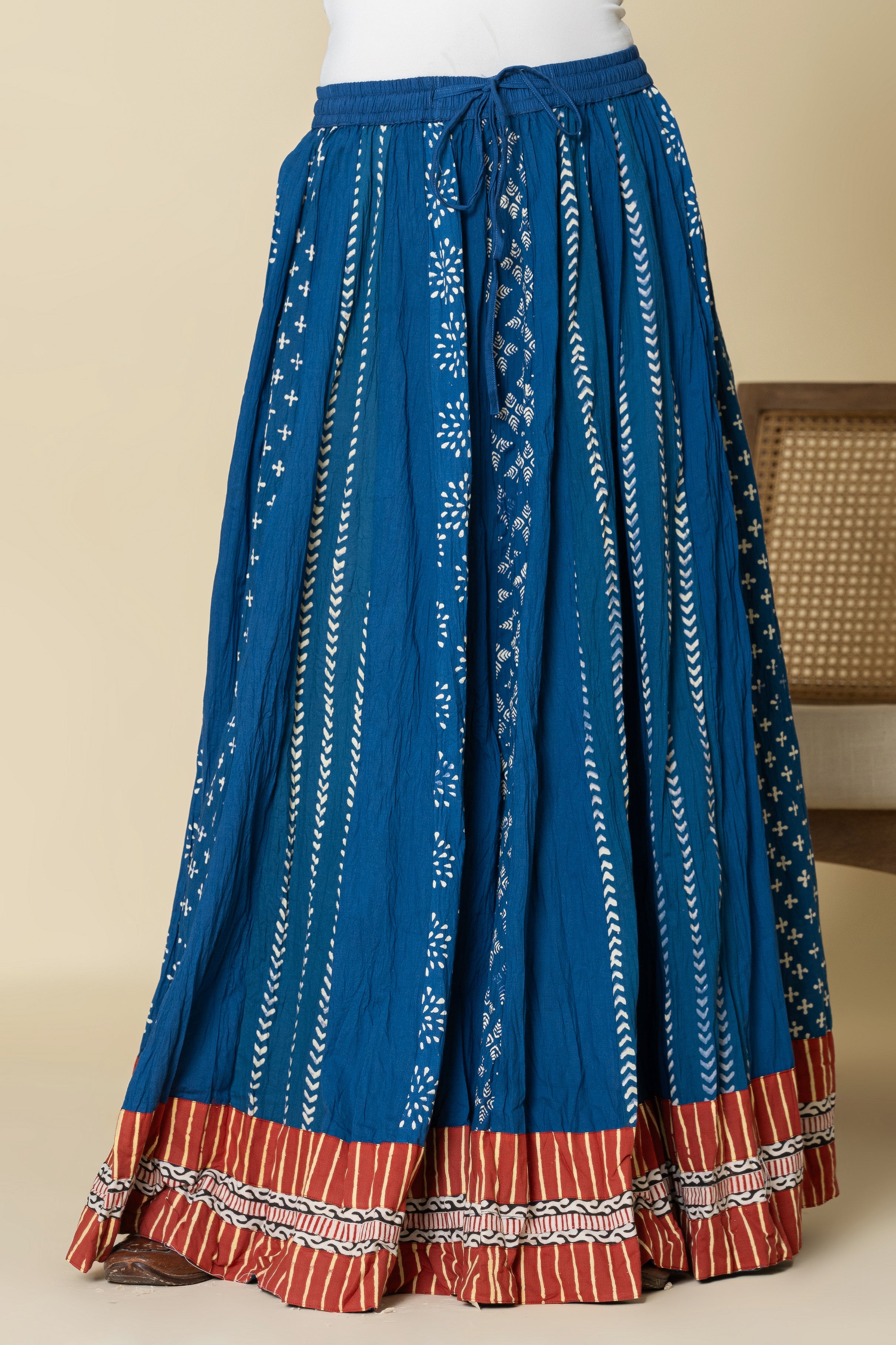 Blue Crinkled Cotton 28 Kali Kalidaar Skirt