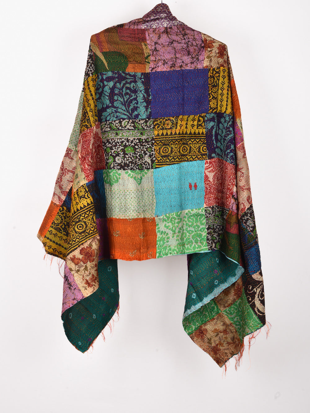 Teal Bandhini Pre-Loved Silk Sarees Kantha Patchwork Stole