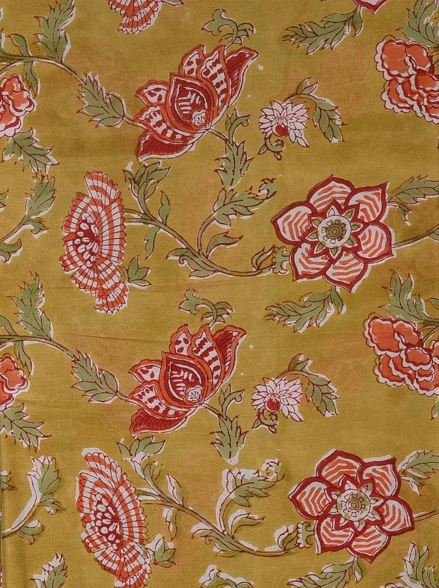 Orange Anokhi Hypnotic Floral Pattern Hand Block Printed Modal Fabric