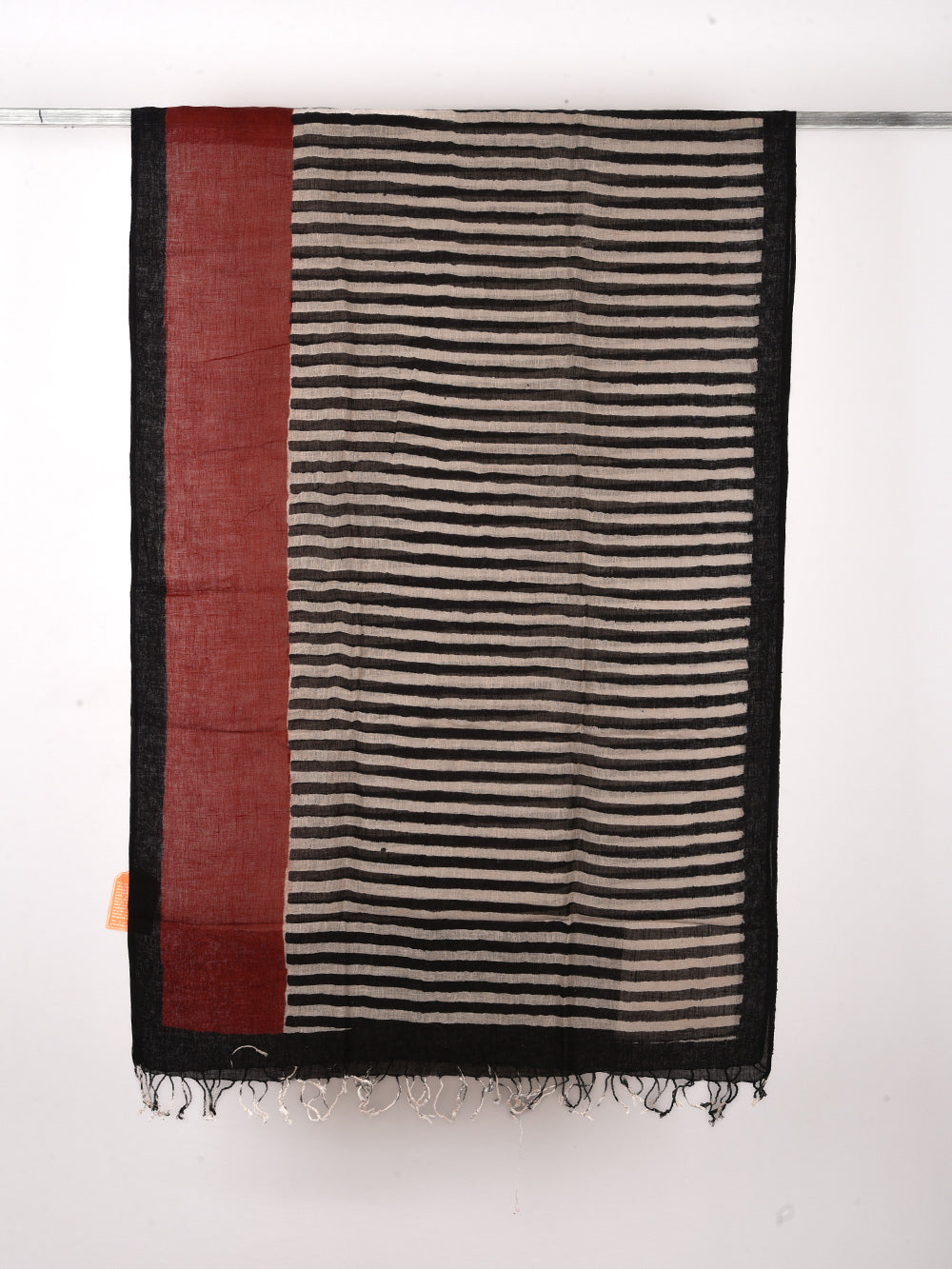 Bagru Bold Stripes Hand Printed Pure Linen Dupatta