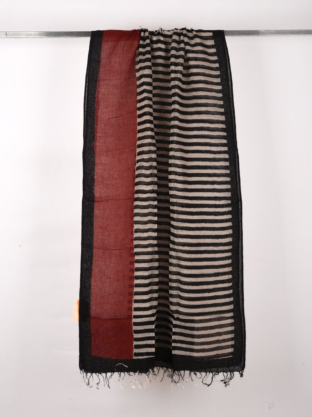 Bagru Bold Stripes Hand Printed Pure Linen Dupatta