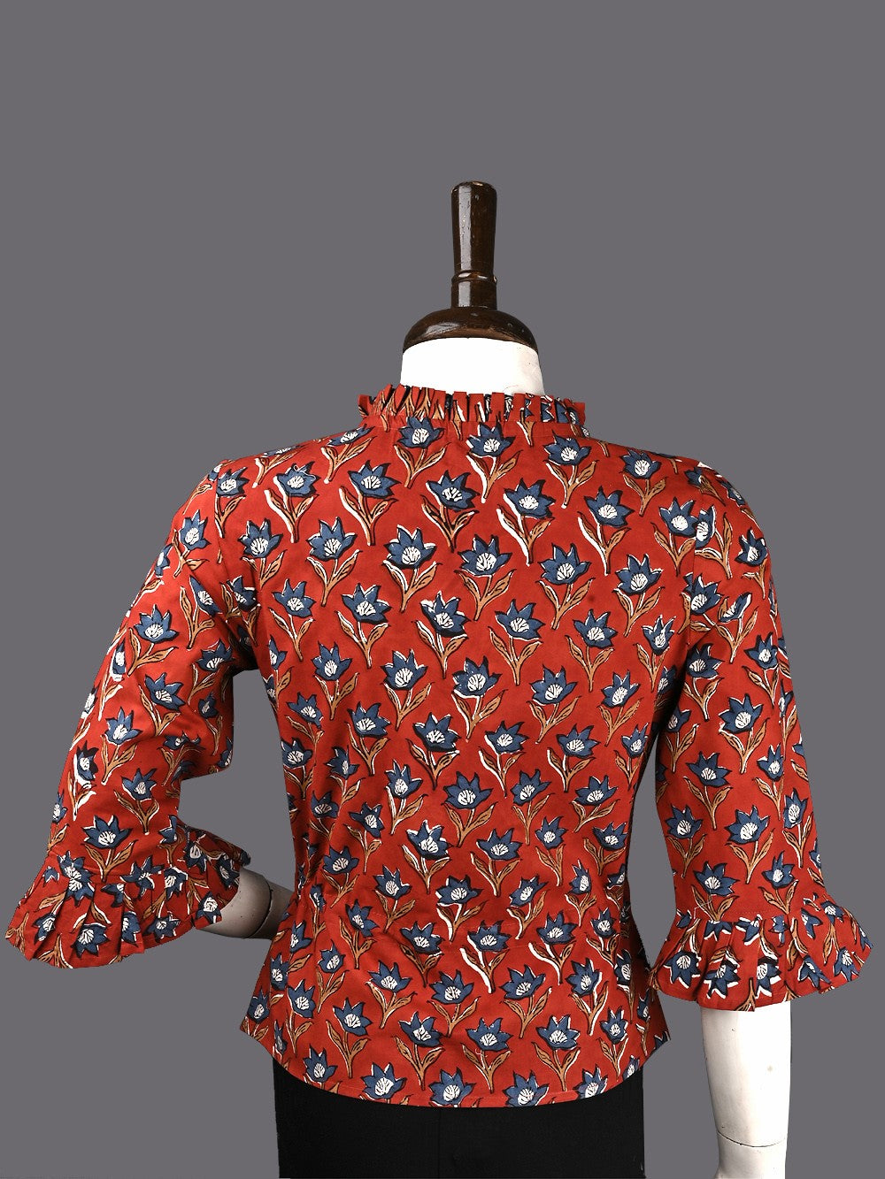 Bagru Red Booti Hand Block Printed Cotton Long Blouse