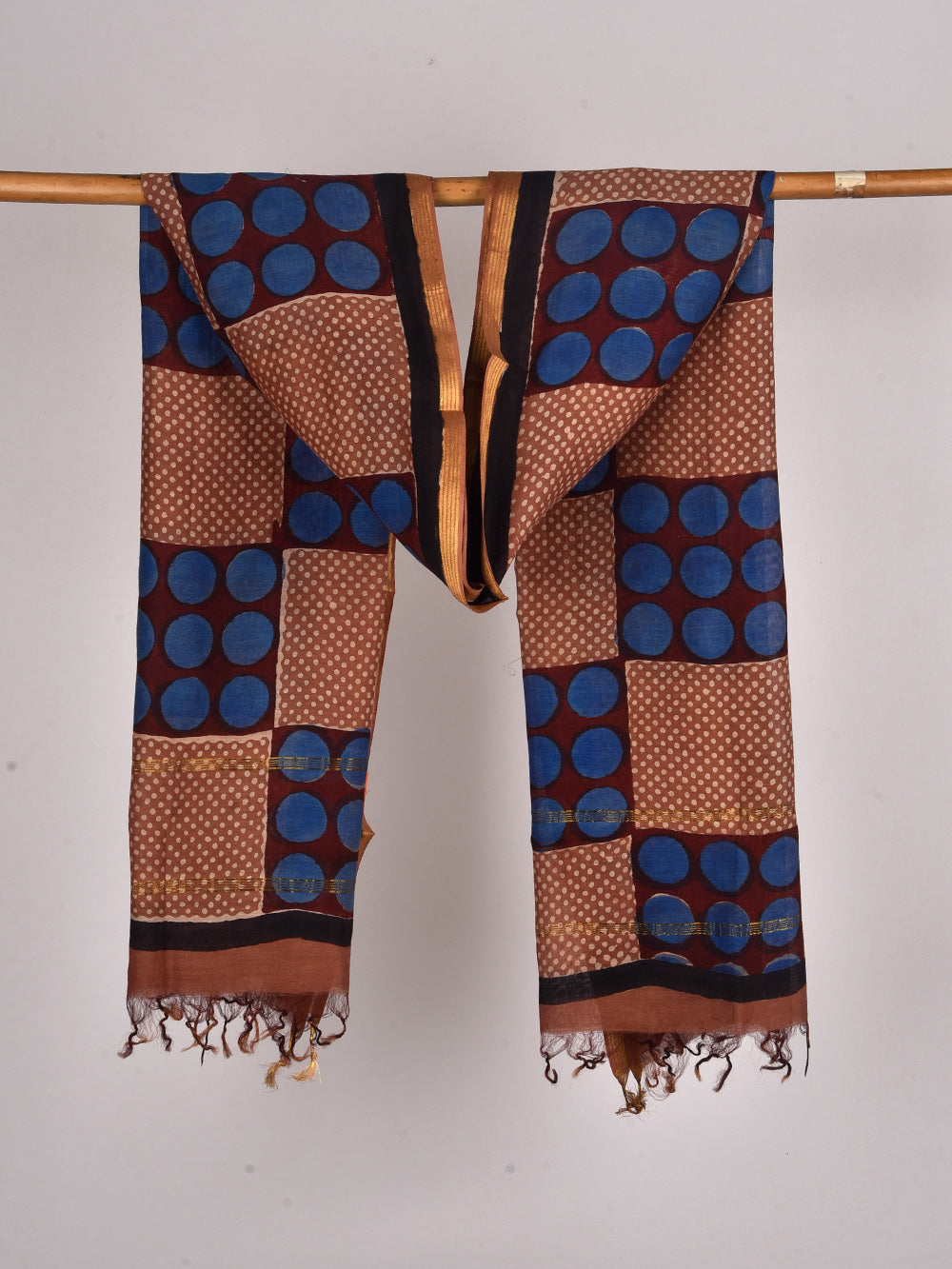 Check & Dots Hand Block Printed Silk Cotton Chanderi Dupatta