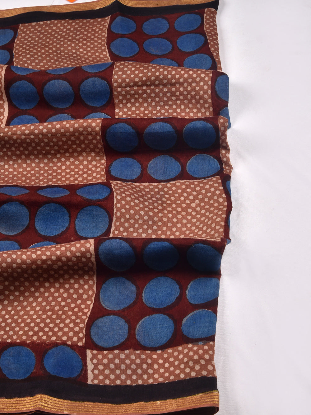 Check & Dots Hand Block Printed Silk Cotton Chanderi Dupatta