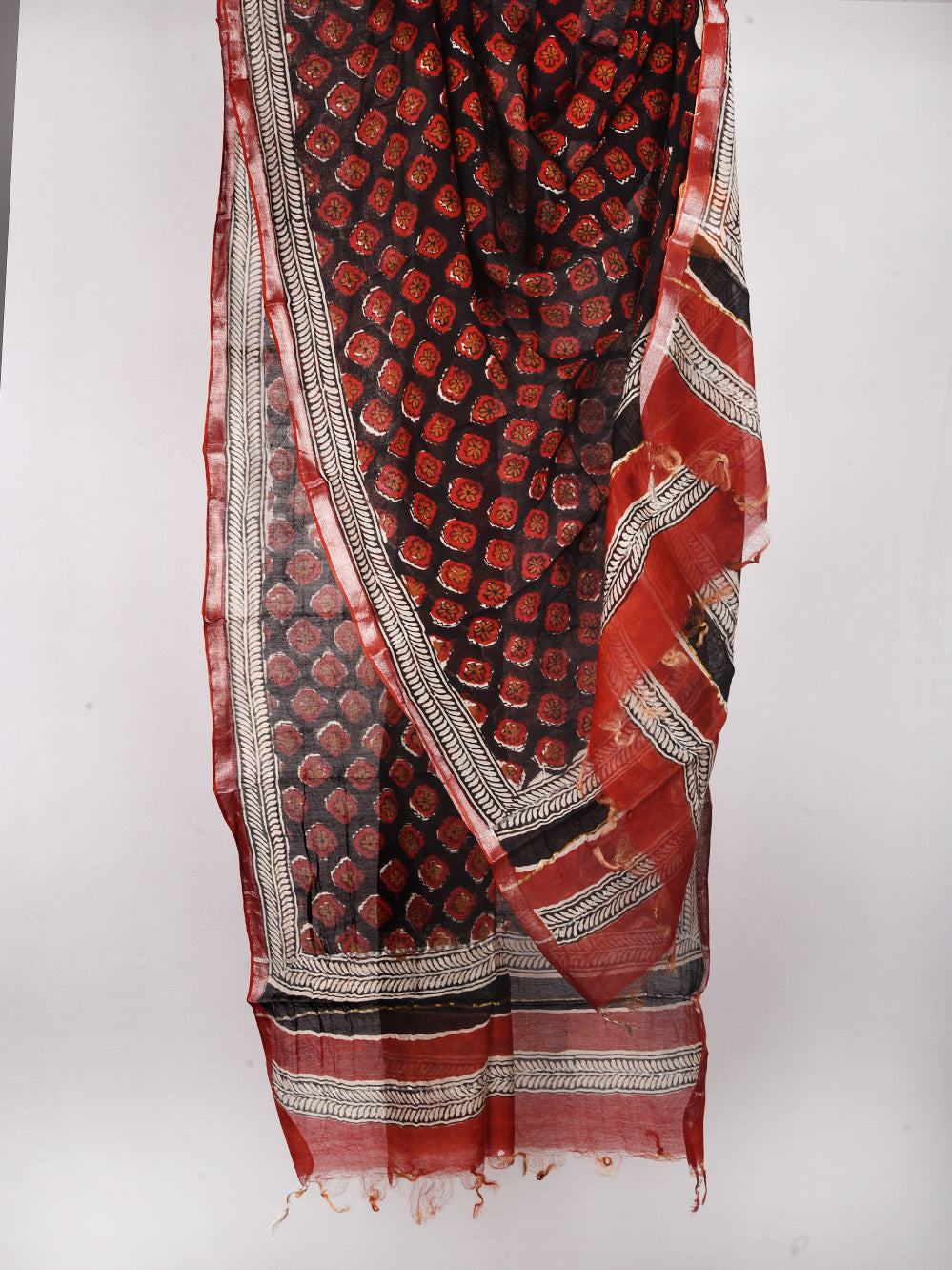 Bagru Black Hand Printed Silk Cotton Chanderi Dupatta