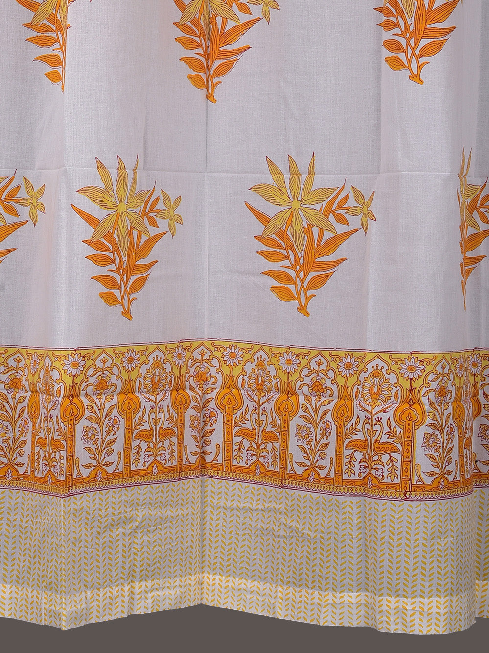 Hand Block Printed Yellow Mughal Boota Cotton Curtain Set