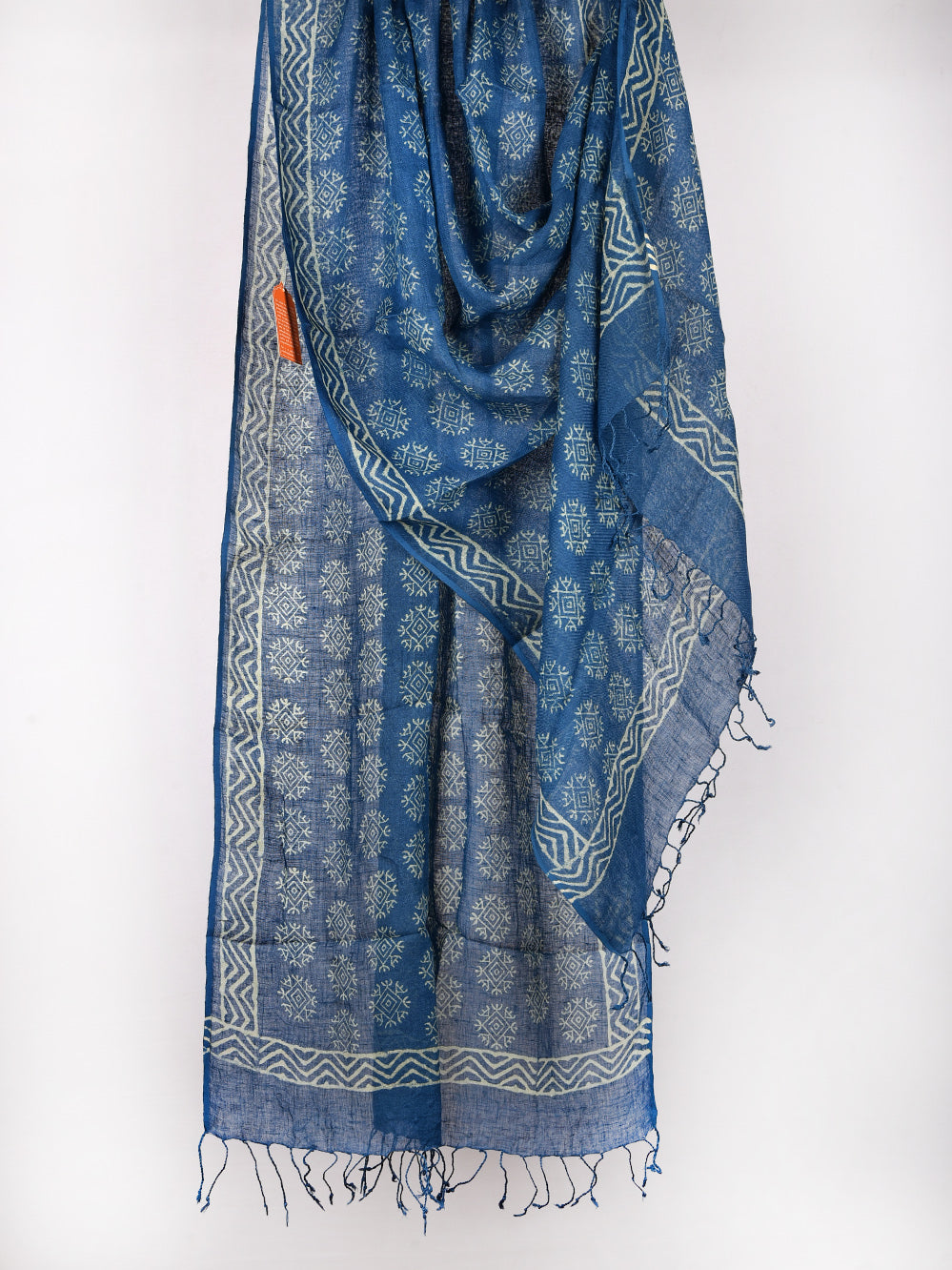 Blue Mandala Hand Printed Pure Linen Dupatta