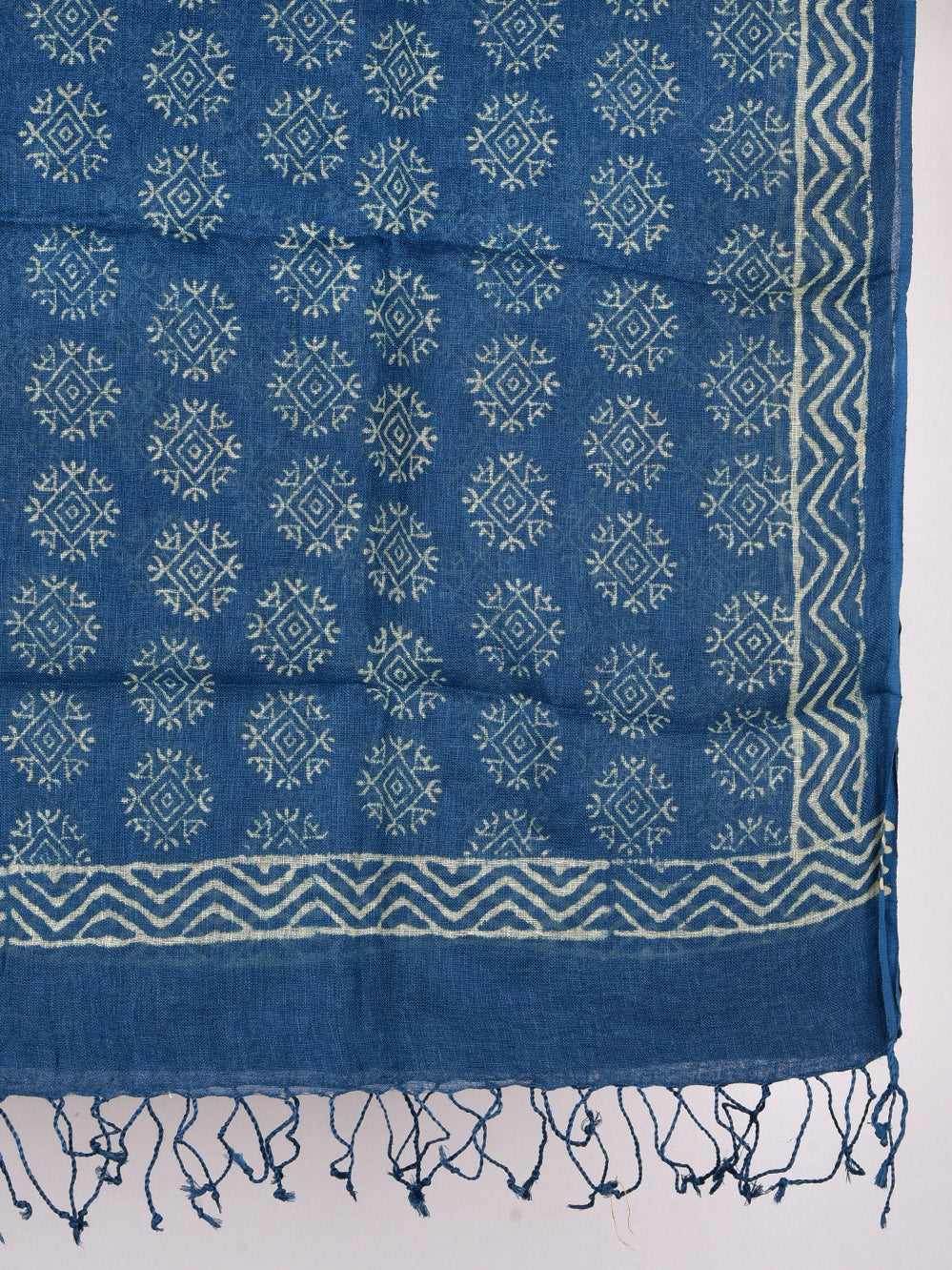 Blue Mandala Hand Printed Pure Linen Dupatta