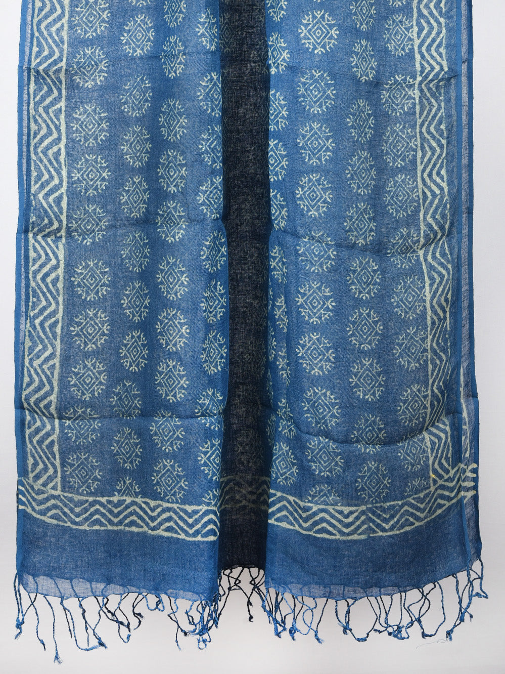 Blue Mandala Hand Printed Pure Linen Dupatta