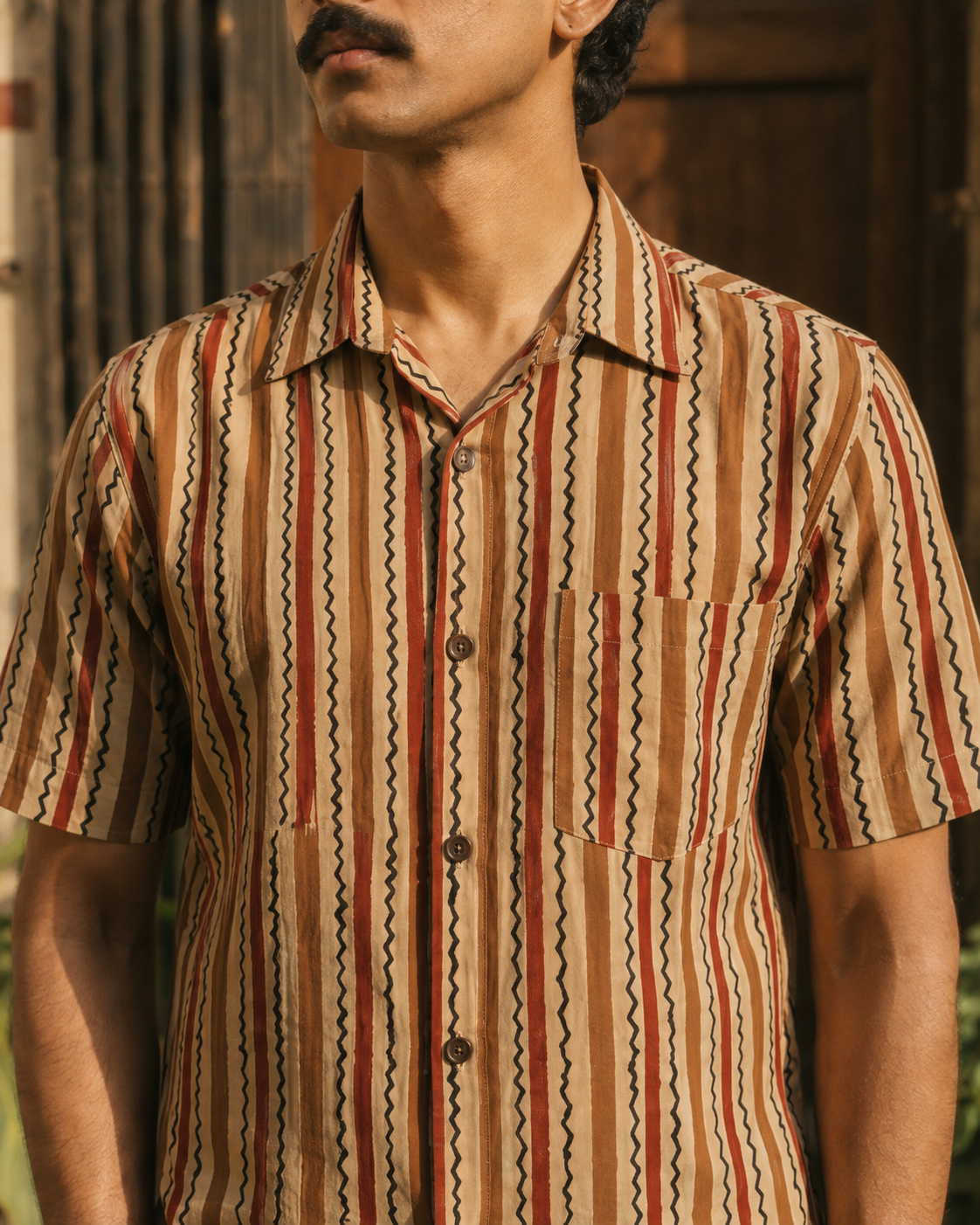 Bagru Stripe-Ziggy Cotton Mens Half Sleeve Shirts