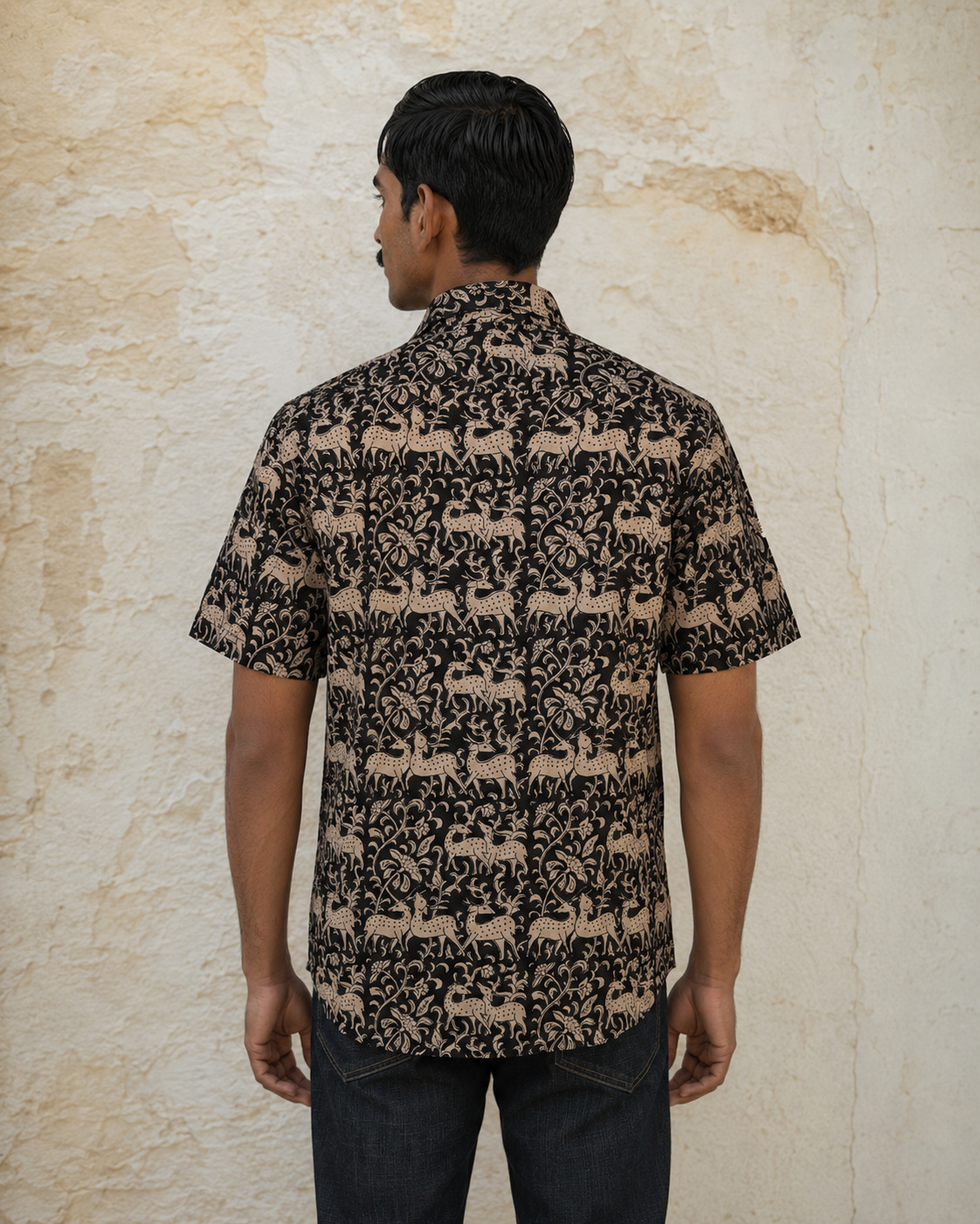 Black Hiran Cotton Mens Half Sleeve Shirts
