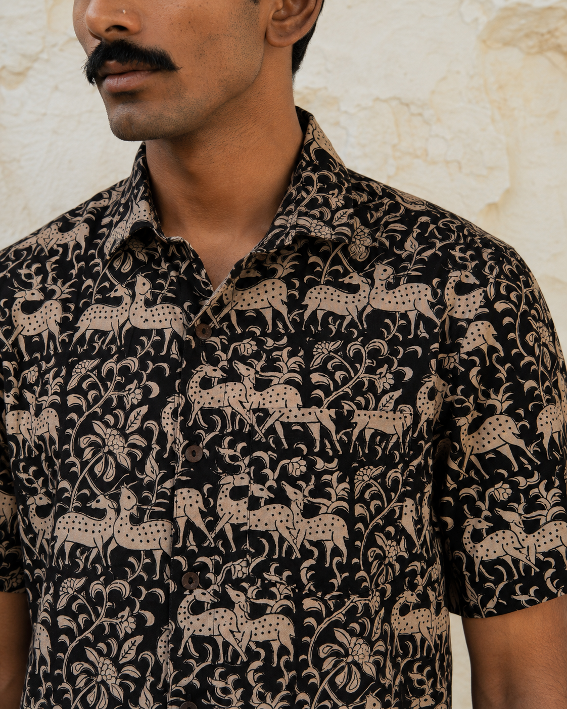 Black Hiran Cotton Mens Half Sleeve Shirts