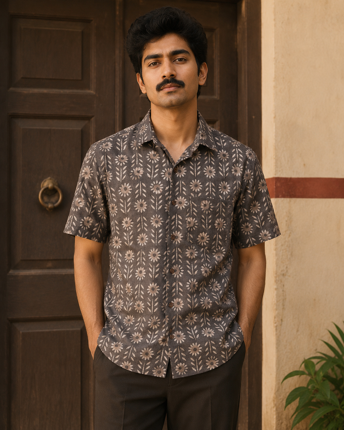 Kasis Flower Cotton Mens Half Sleeve Shirts