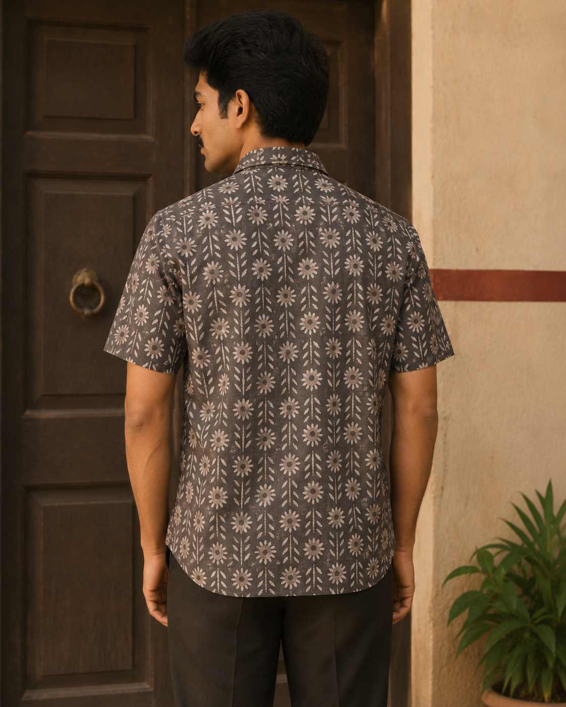 Kasis Flower Cotton Mens Half Sleeve Shirts