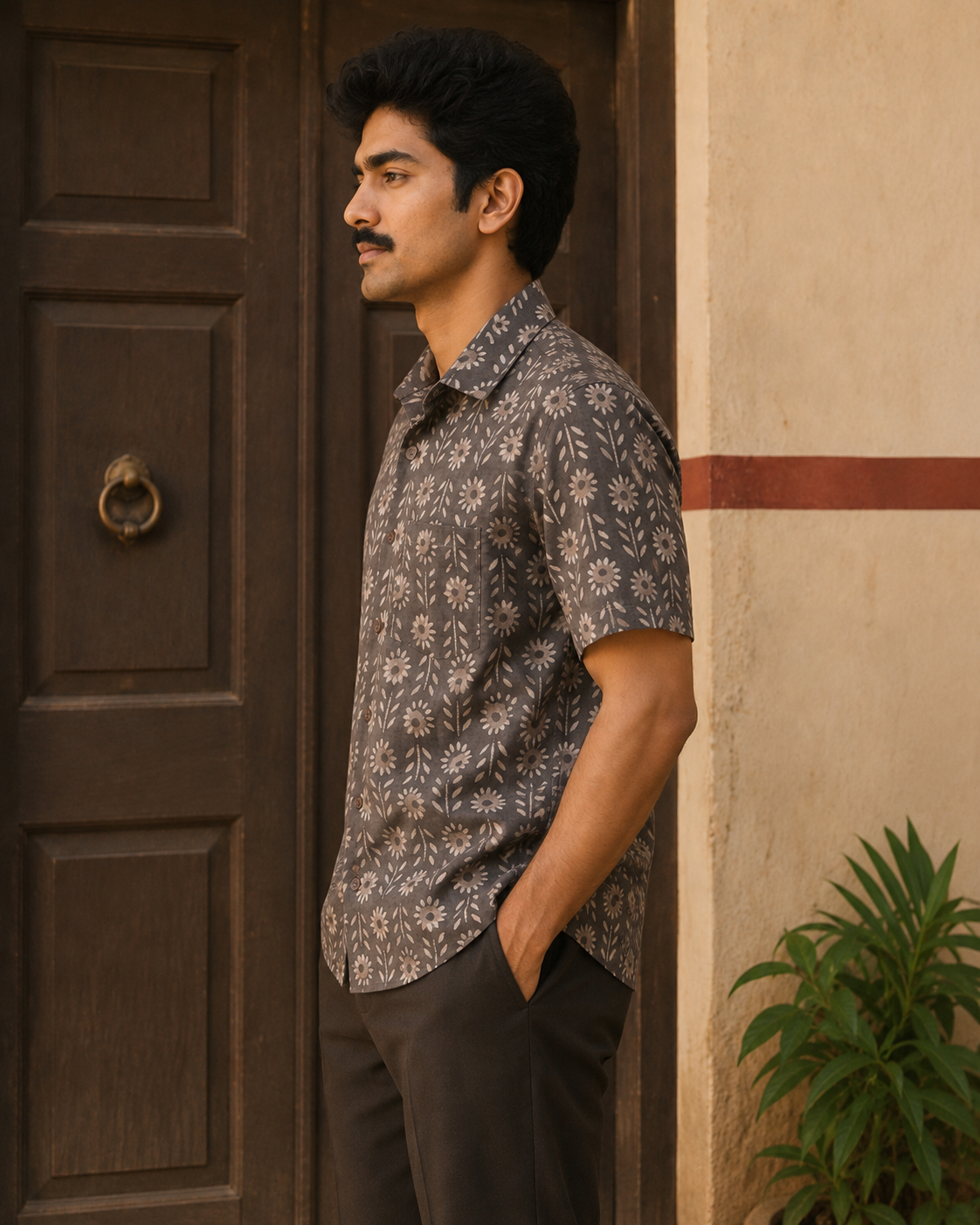 Kasis Flower Cotton Mens Half Sleeve Shirts