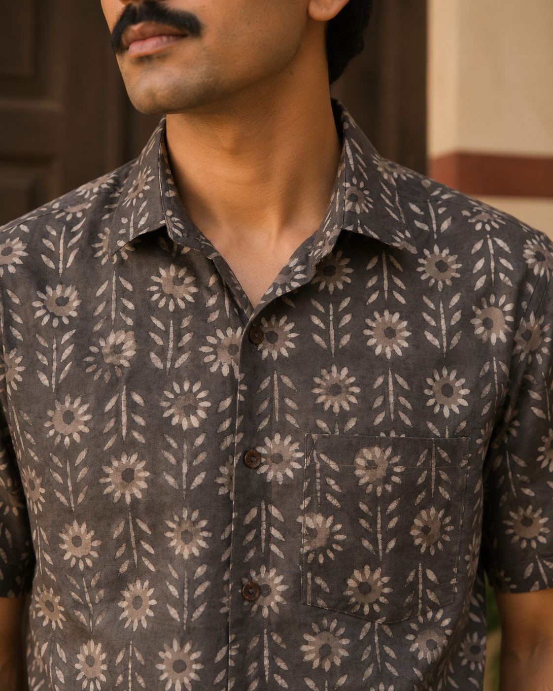Kasis Flower Cotton Mens Half Sleeve Shirts