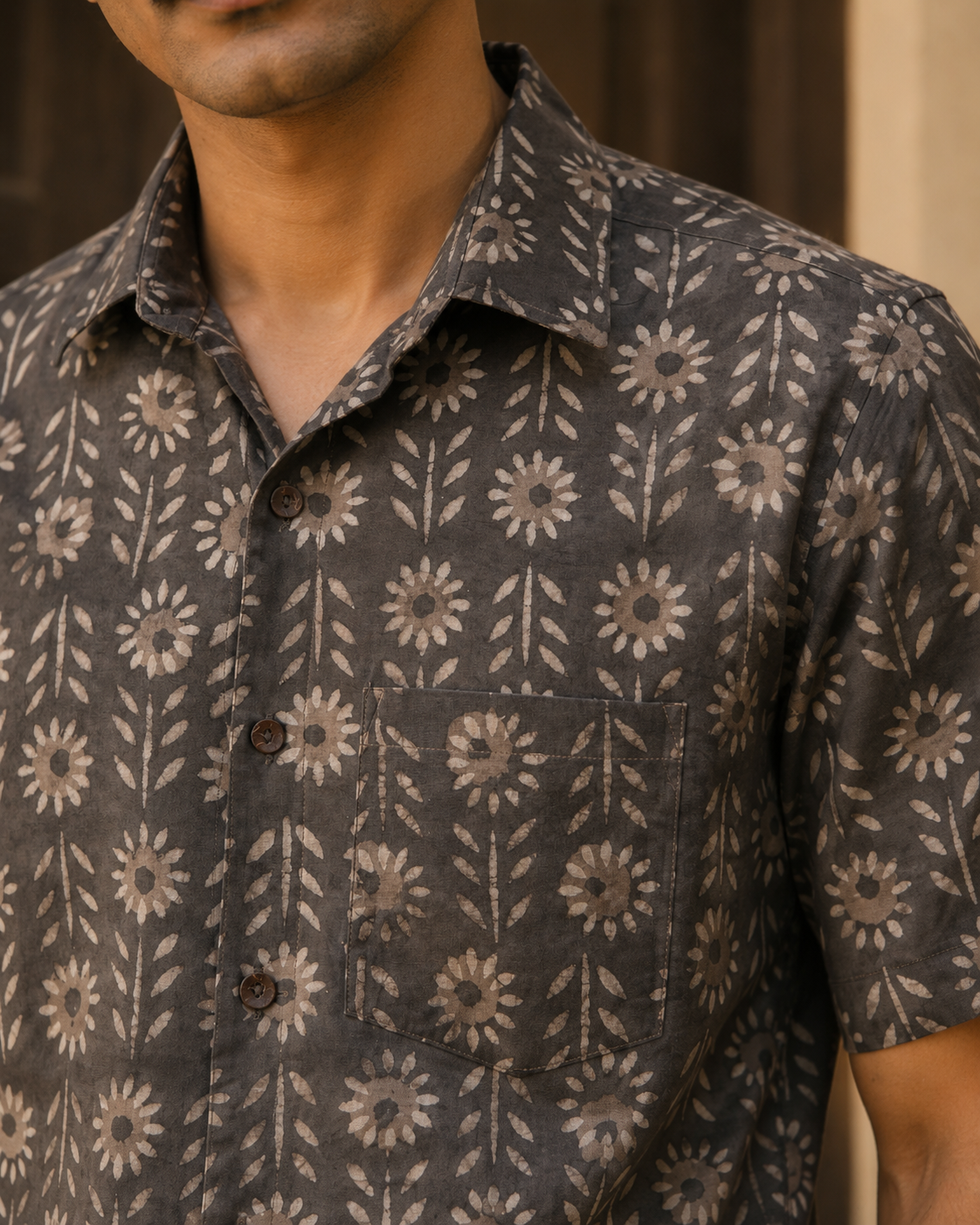 Kasis Flower Cotton Mens Half Sleeve Shirts