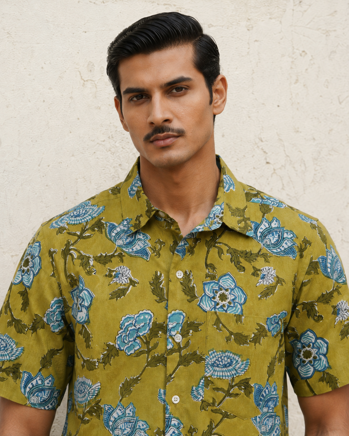 Green Gulbahar Cotton Mens Half Sleeve Shirts