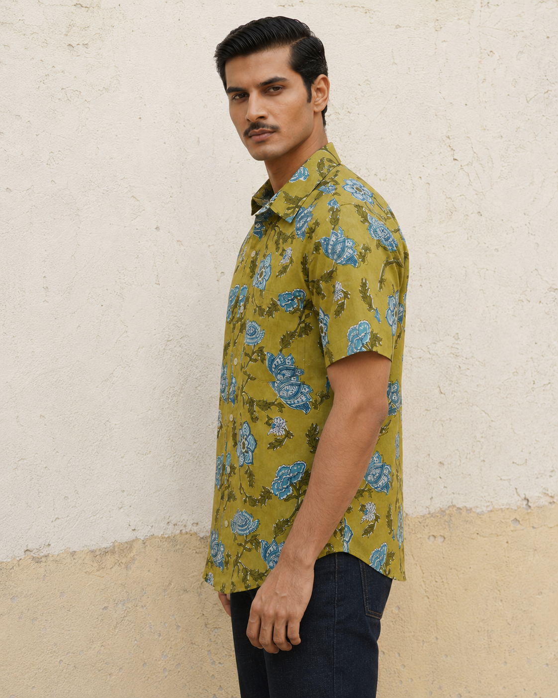 Green Gulbahar Cotton Mens Half Sleeve Shirts