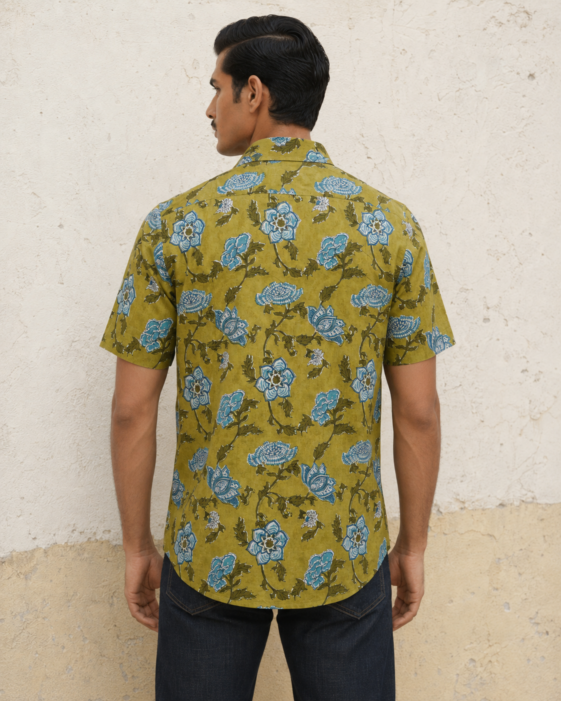 Green Gulbahar Cotton Mens Half Sleeve Shirts